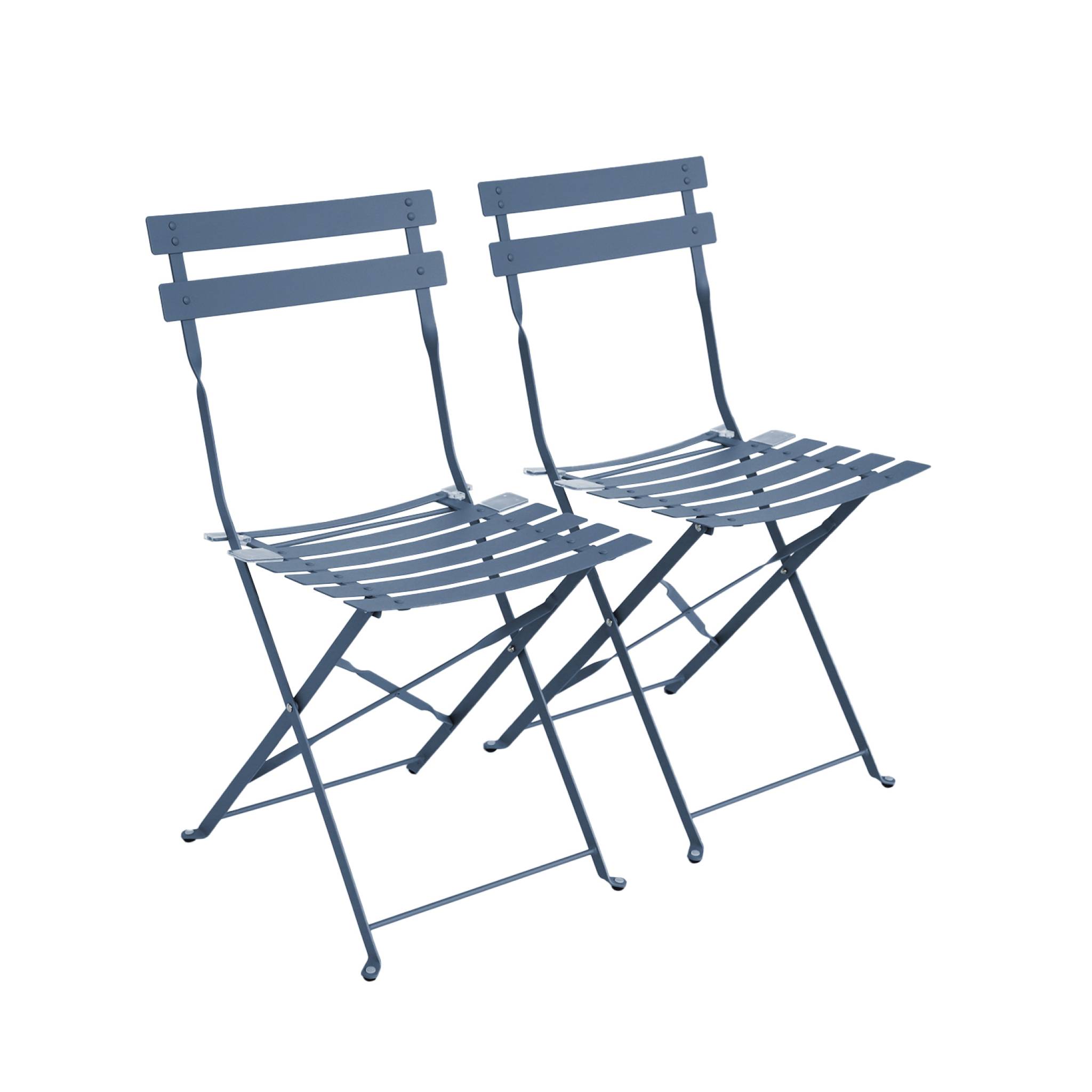 Set di 2 sedie da giardino pieghevole in metallo, blu grigio
