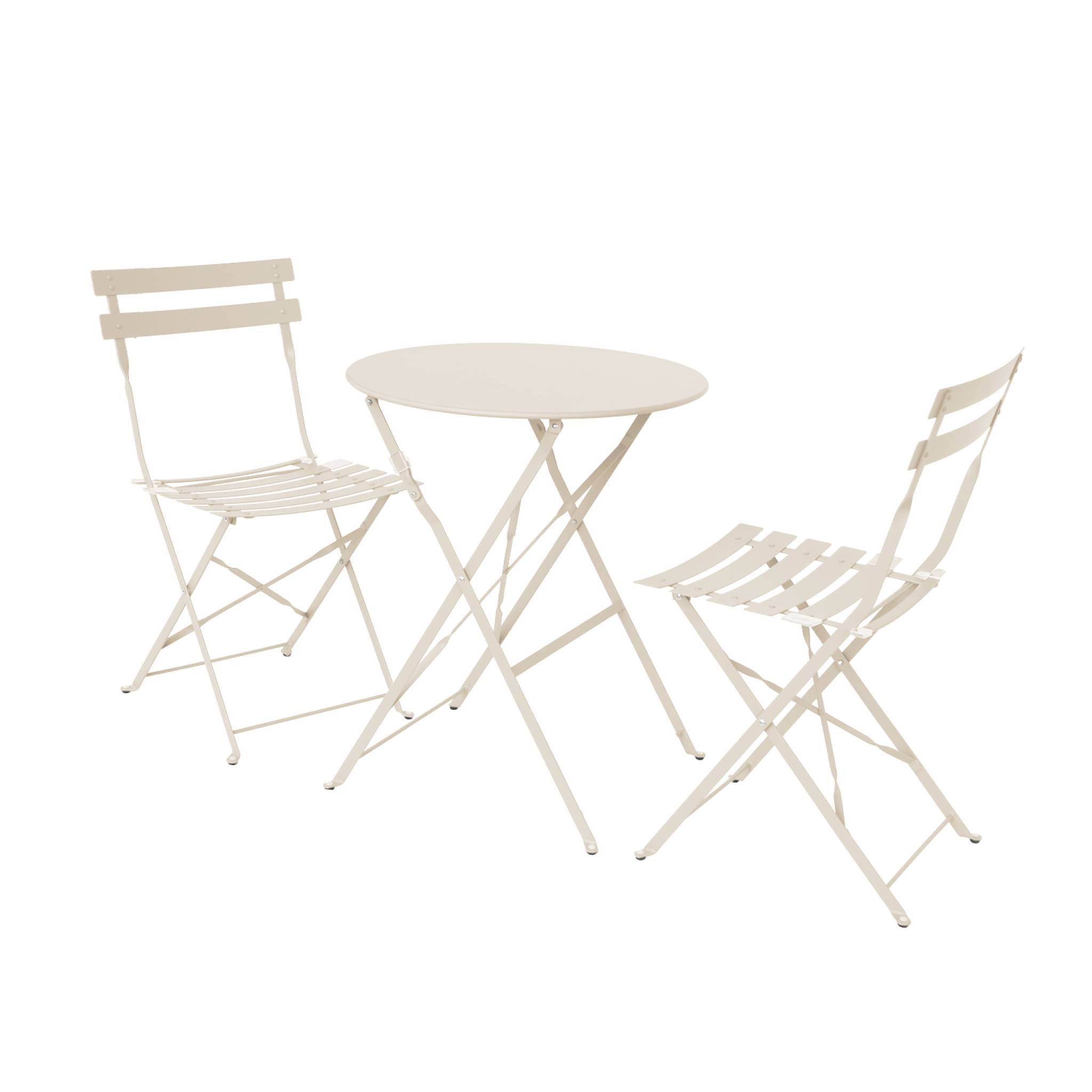Image of Tavolo da giardino bistrot pieghevole in metallo con 2 sedie, beige
