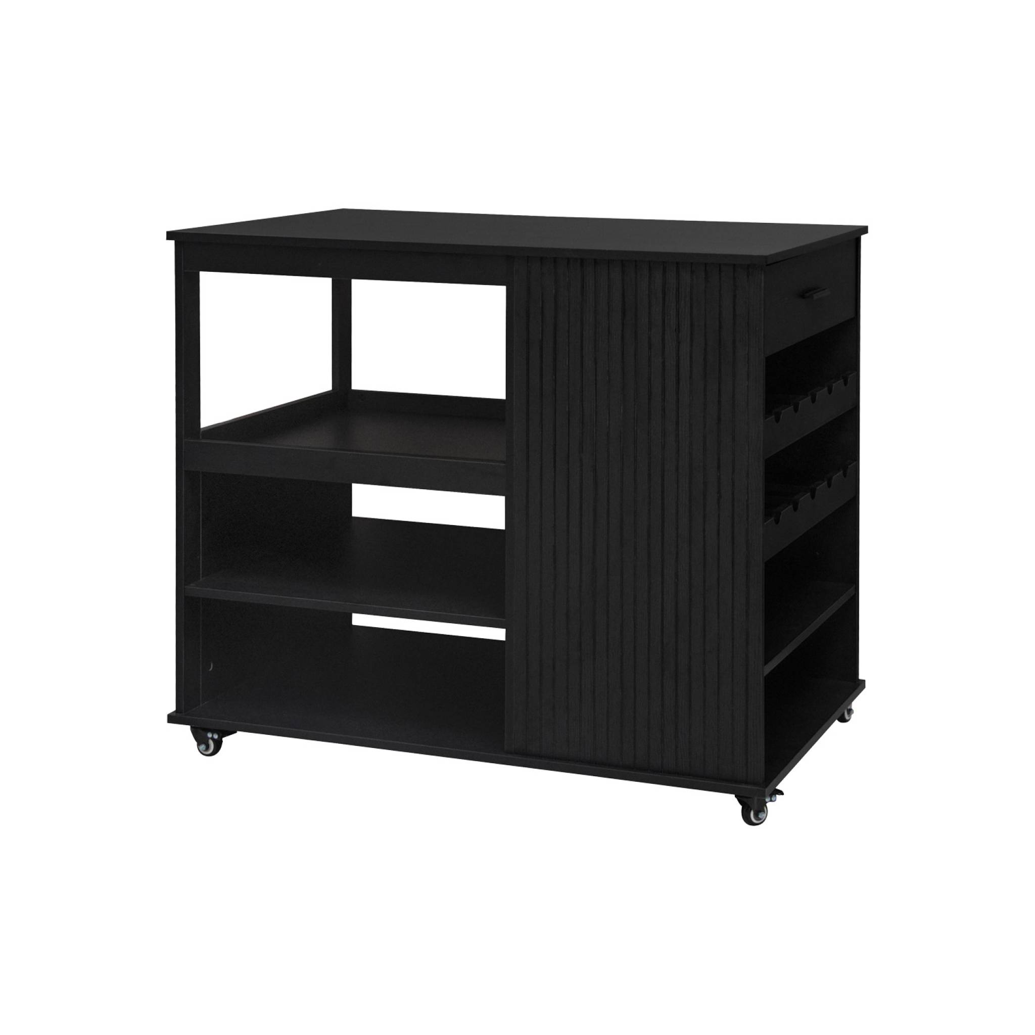 Image of Carrello da cucina decorazione legno con portabottiglie, 100cm, nero
