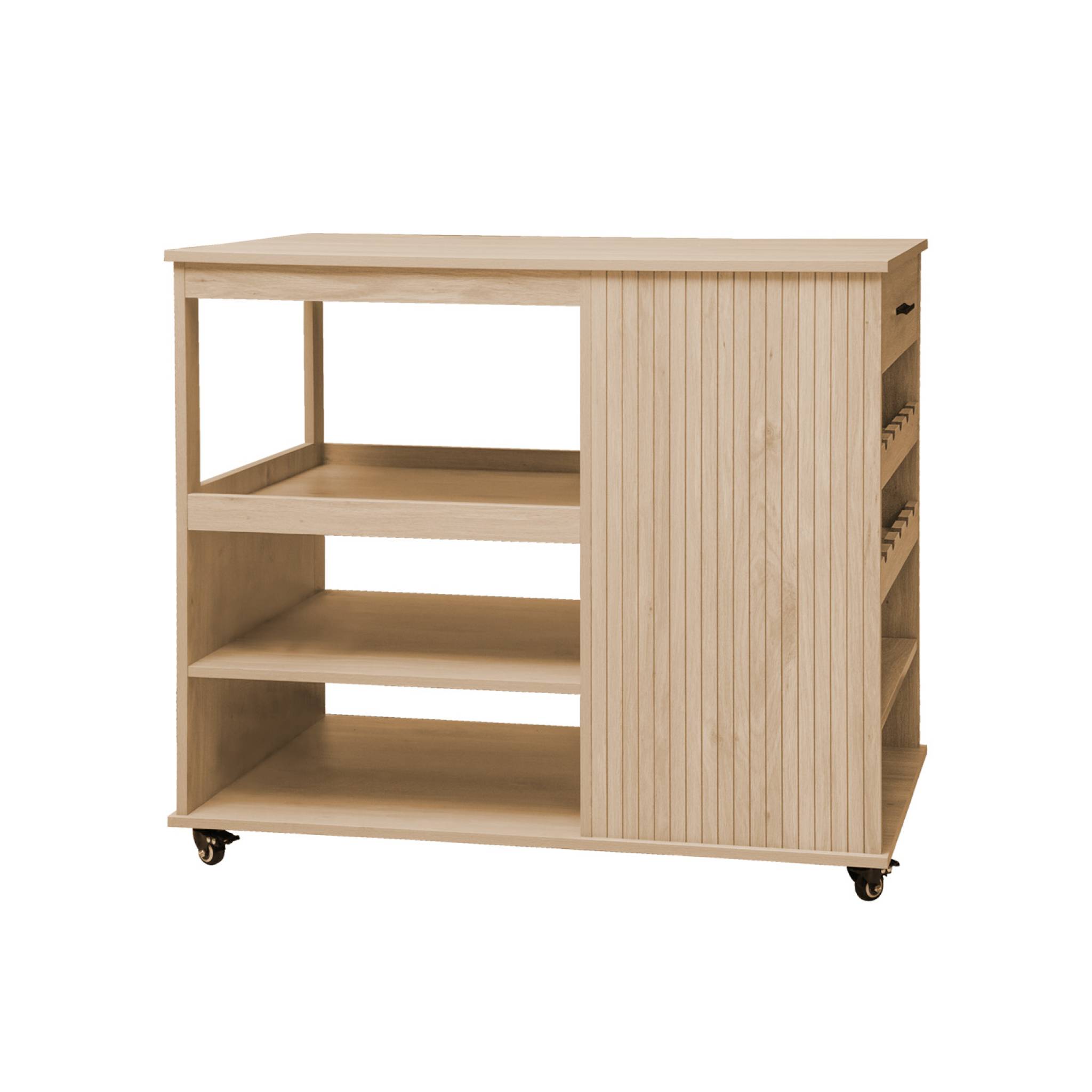 Image of Carrello da cucina decorazione legno con portabottiglie, 100cm,
