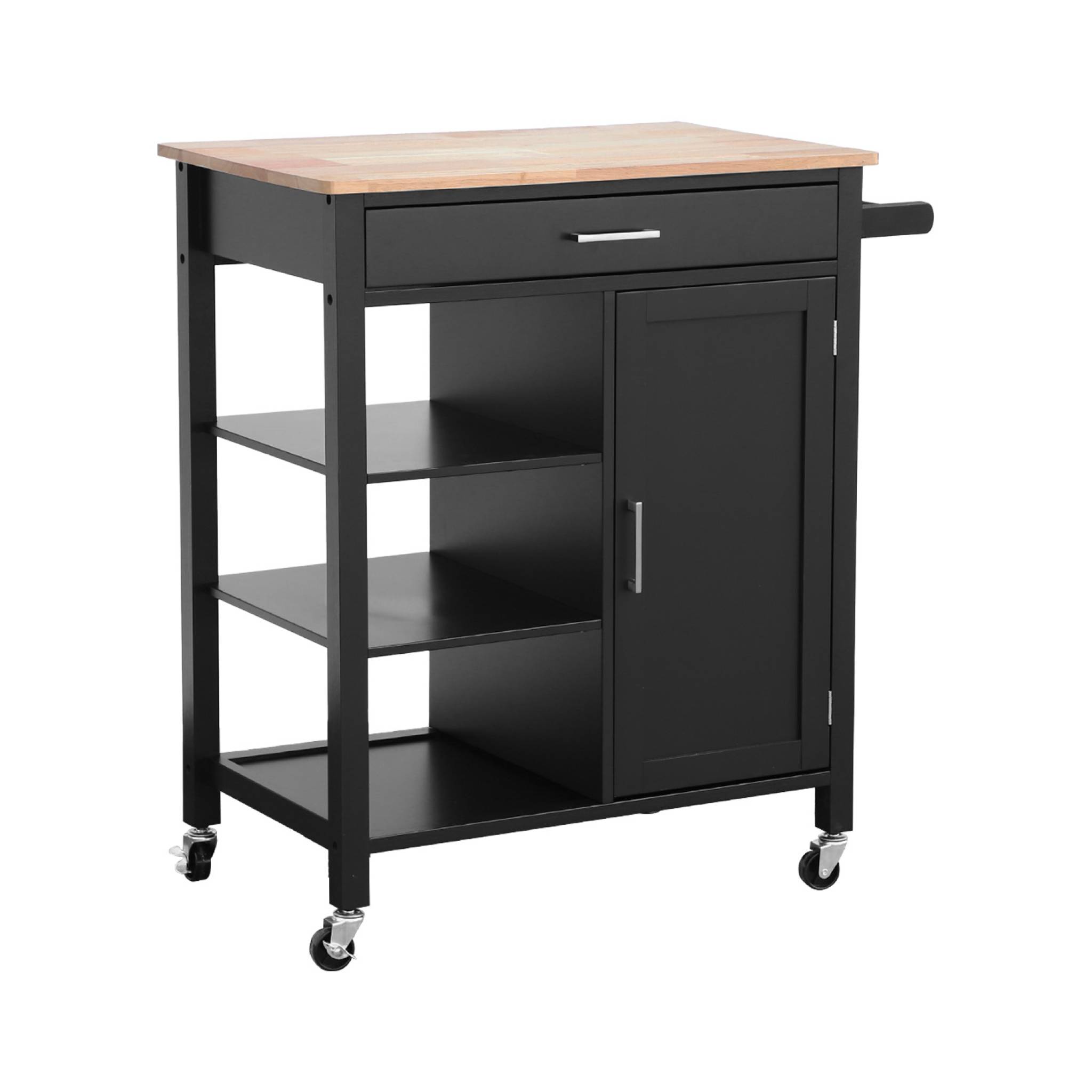 Image of Carrello da cucina in legno di gomma con manico, nero