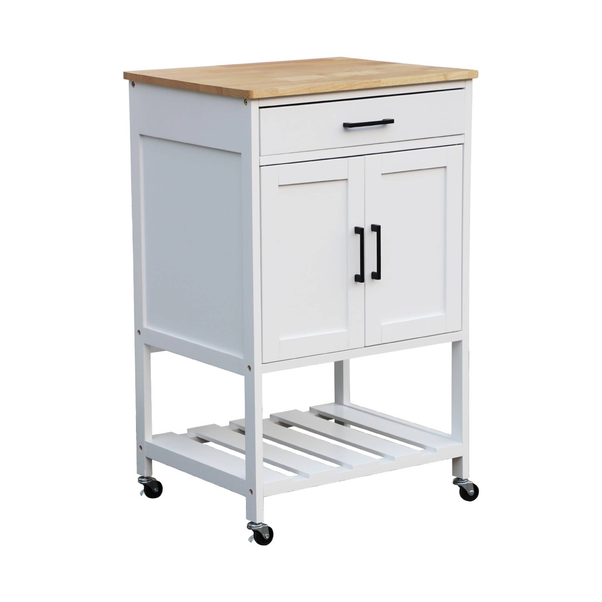 Image of Carrello da cucina in legno di gomma, bianco
