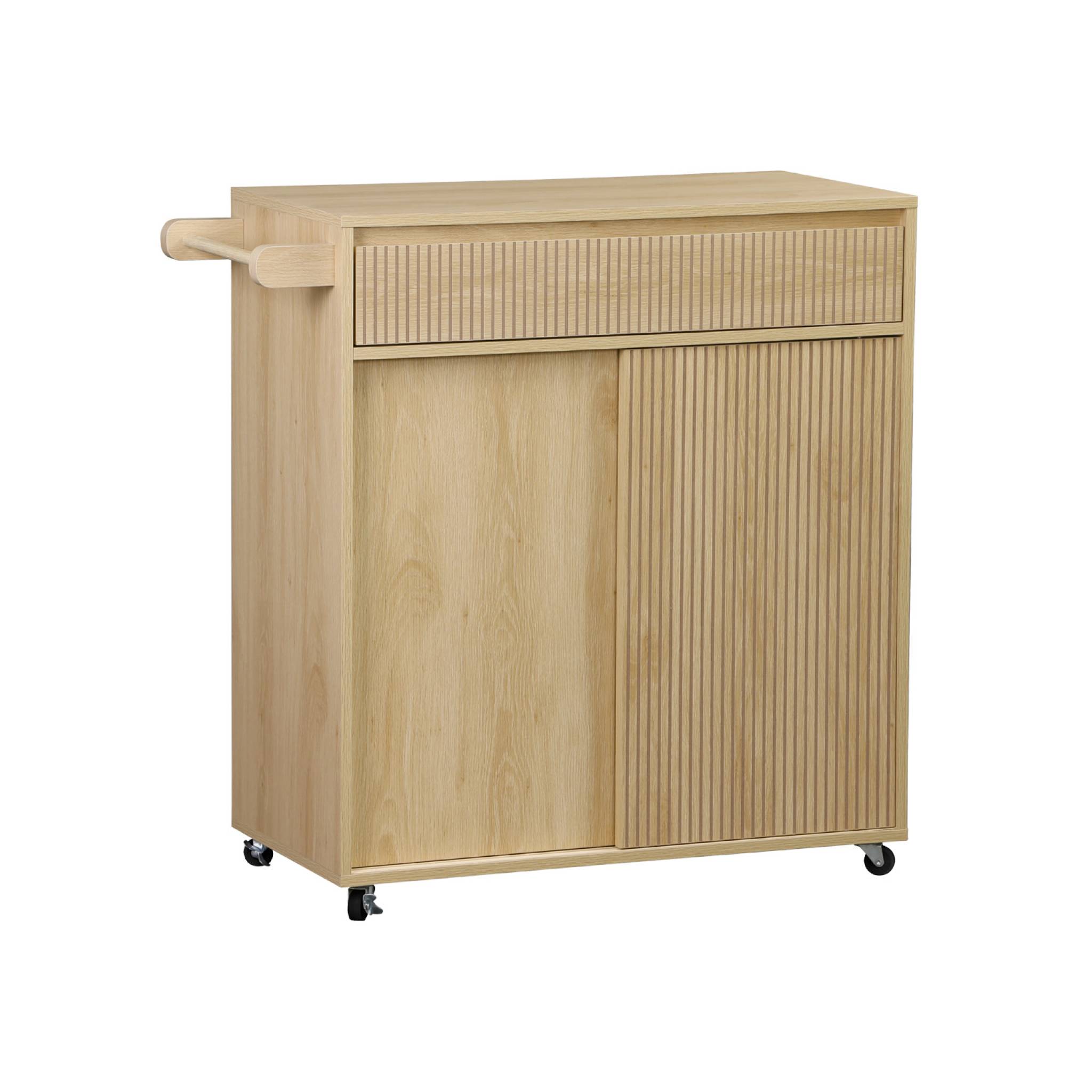 Image of Carrello da cucina decorato in legno con 1 maniglia, 1 cassetto e 2