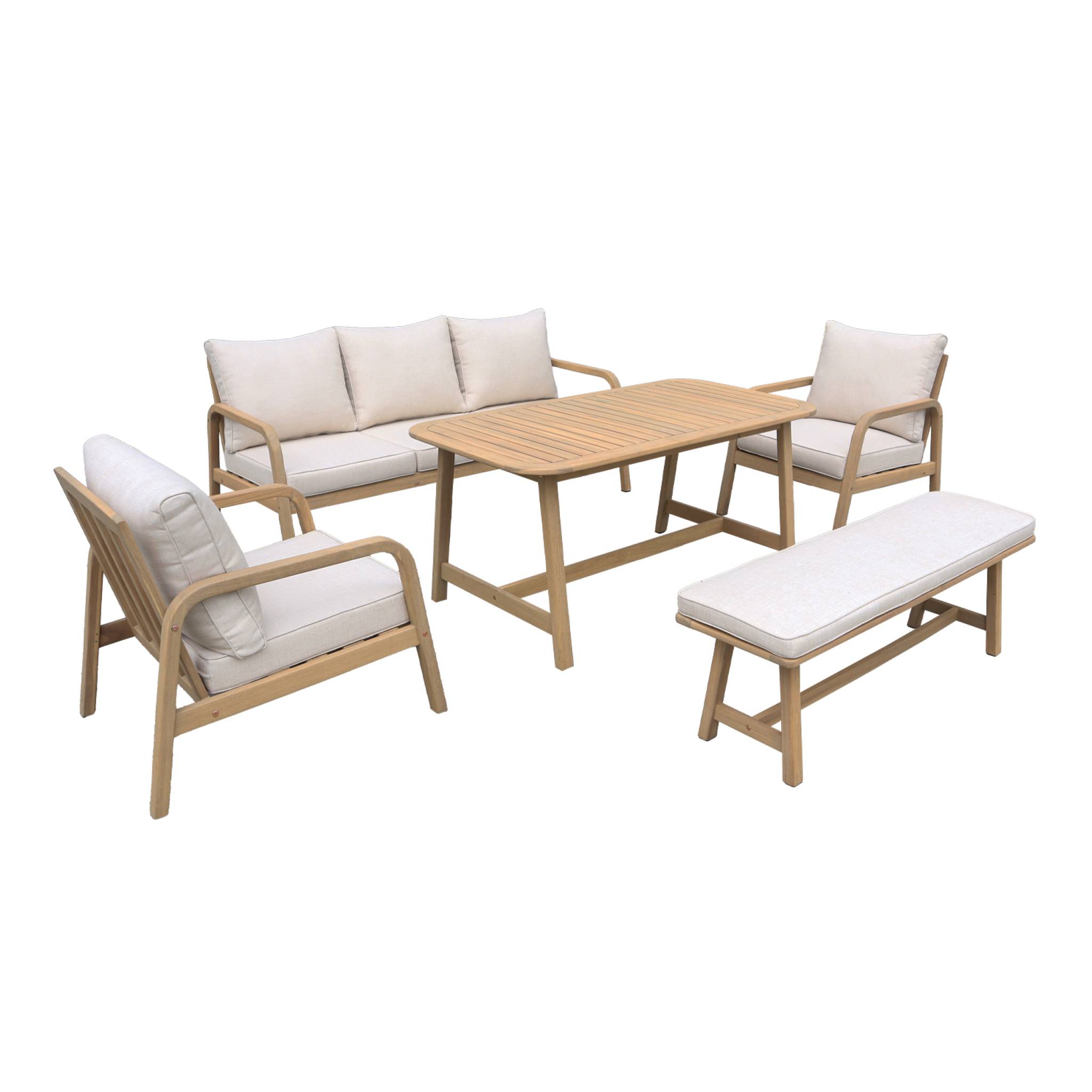 Set di mobili da giardino a 7 posti in legno di acacia, beige