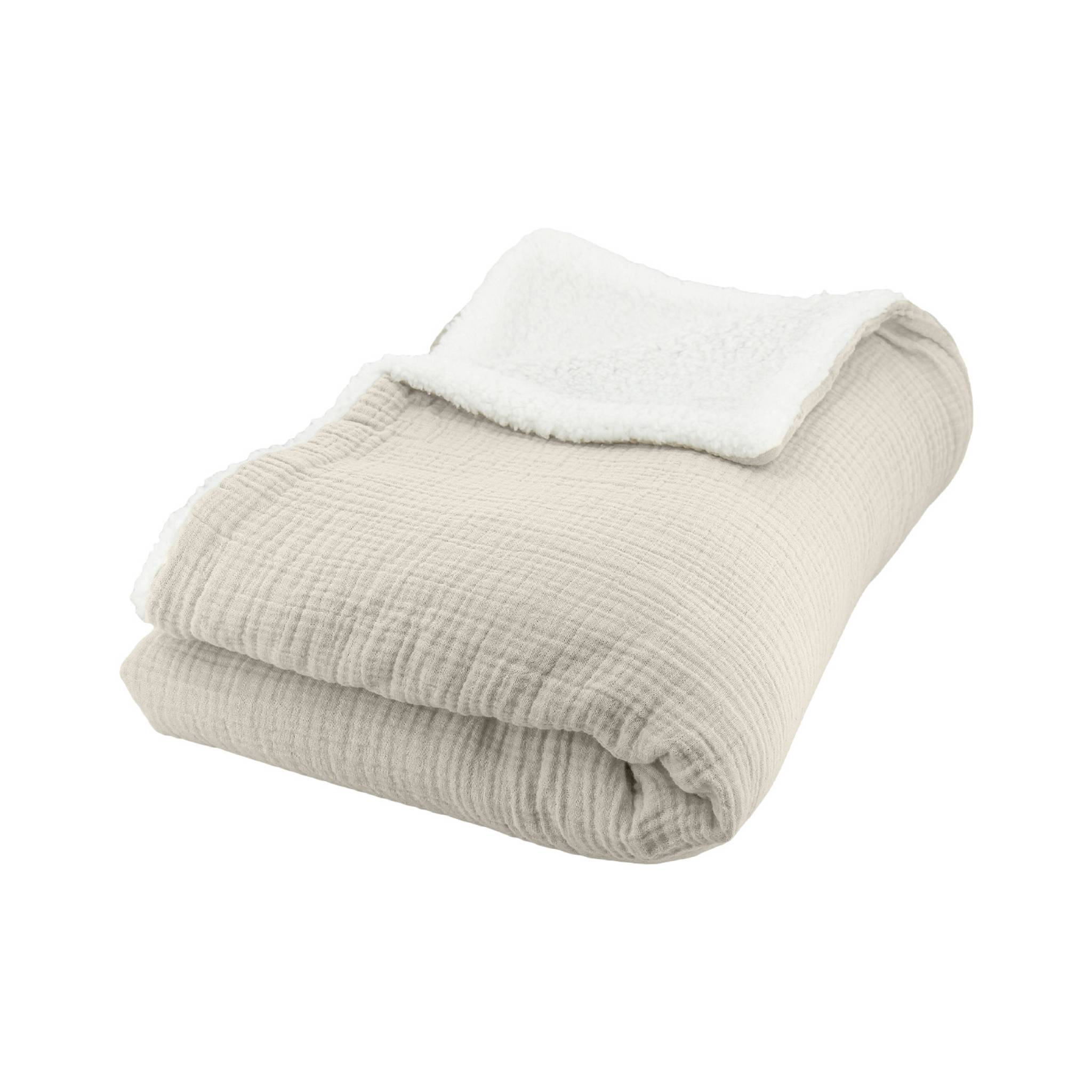 Image of Plaid sherpa e mussola di cotone , 170cm, galet