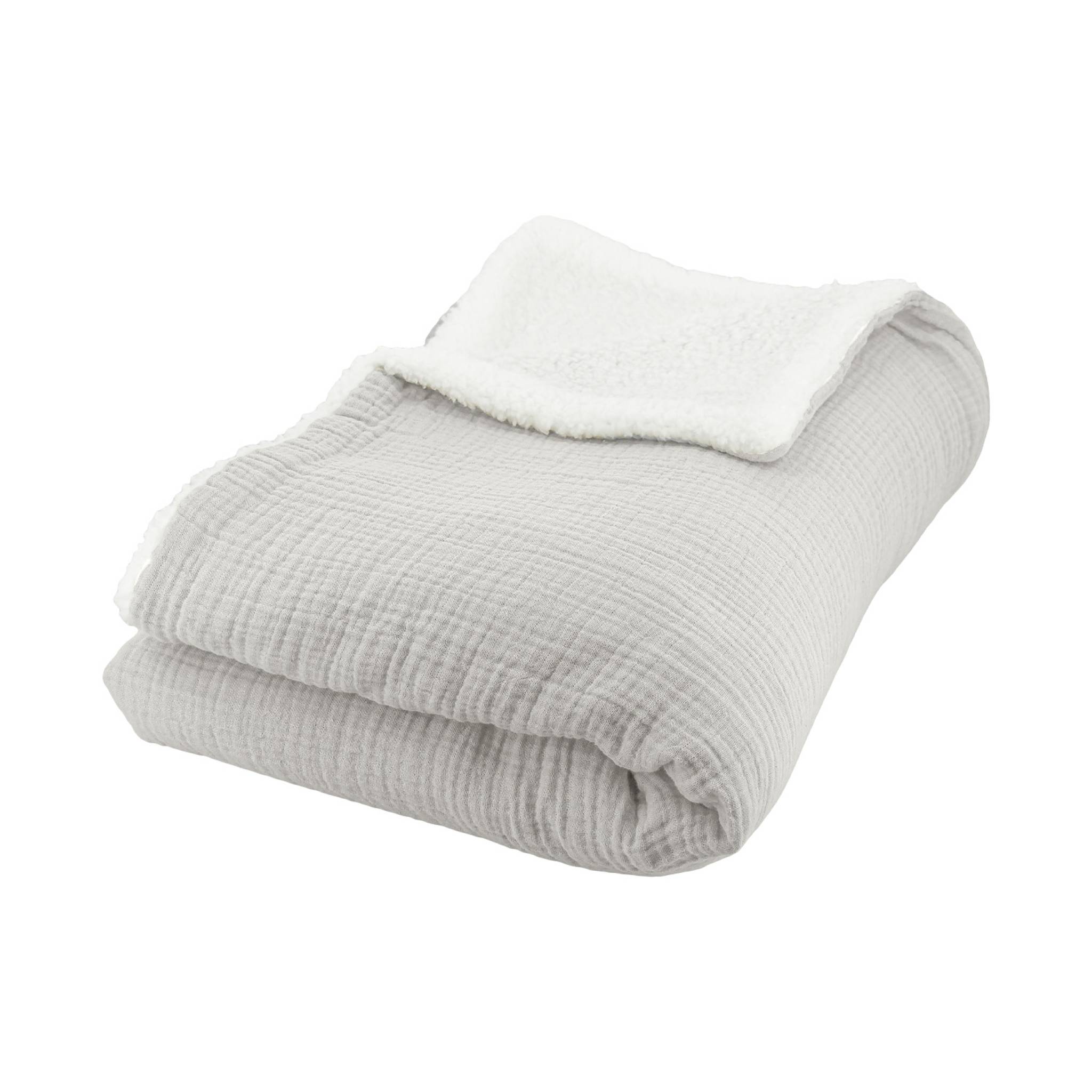 Image of Plaid sherpa e mussola di cotone , 170cm, grigio
