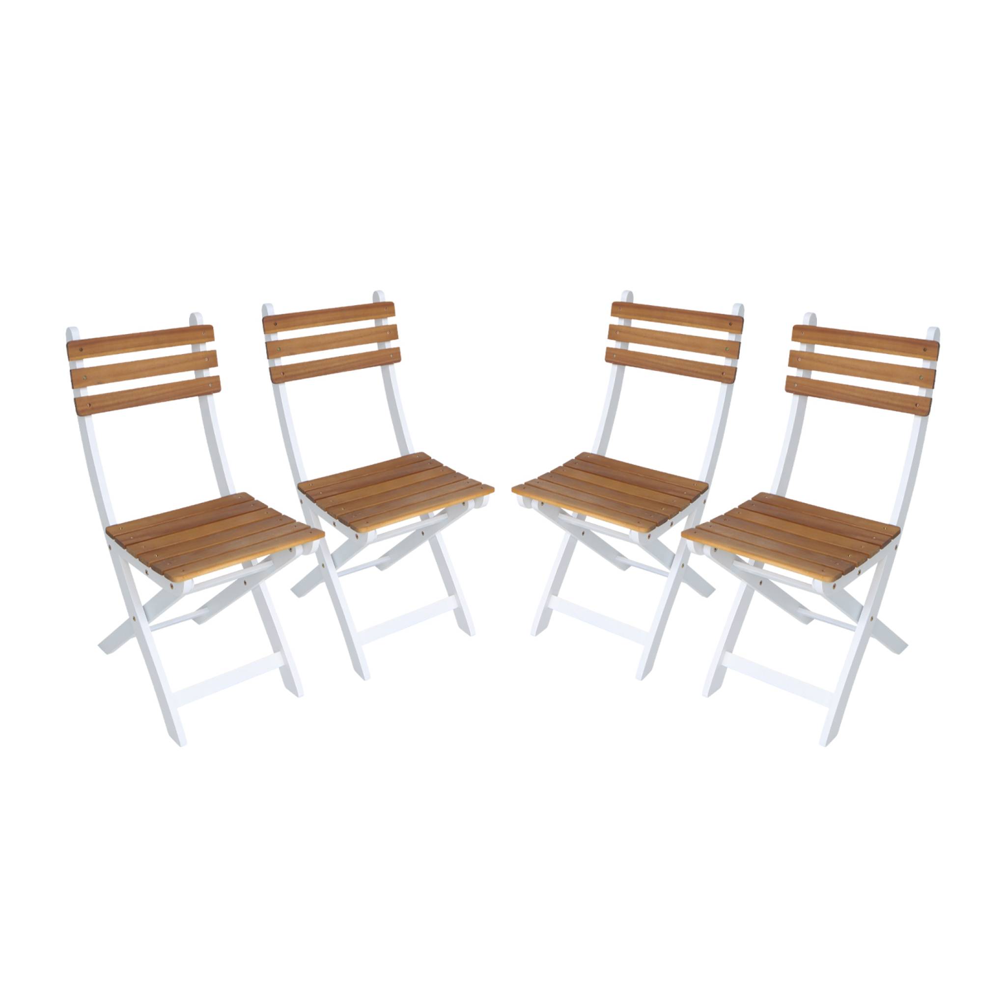 Set di 4 sedie da giardino pieghevole in acacia, bianco