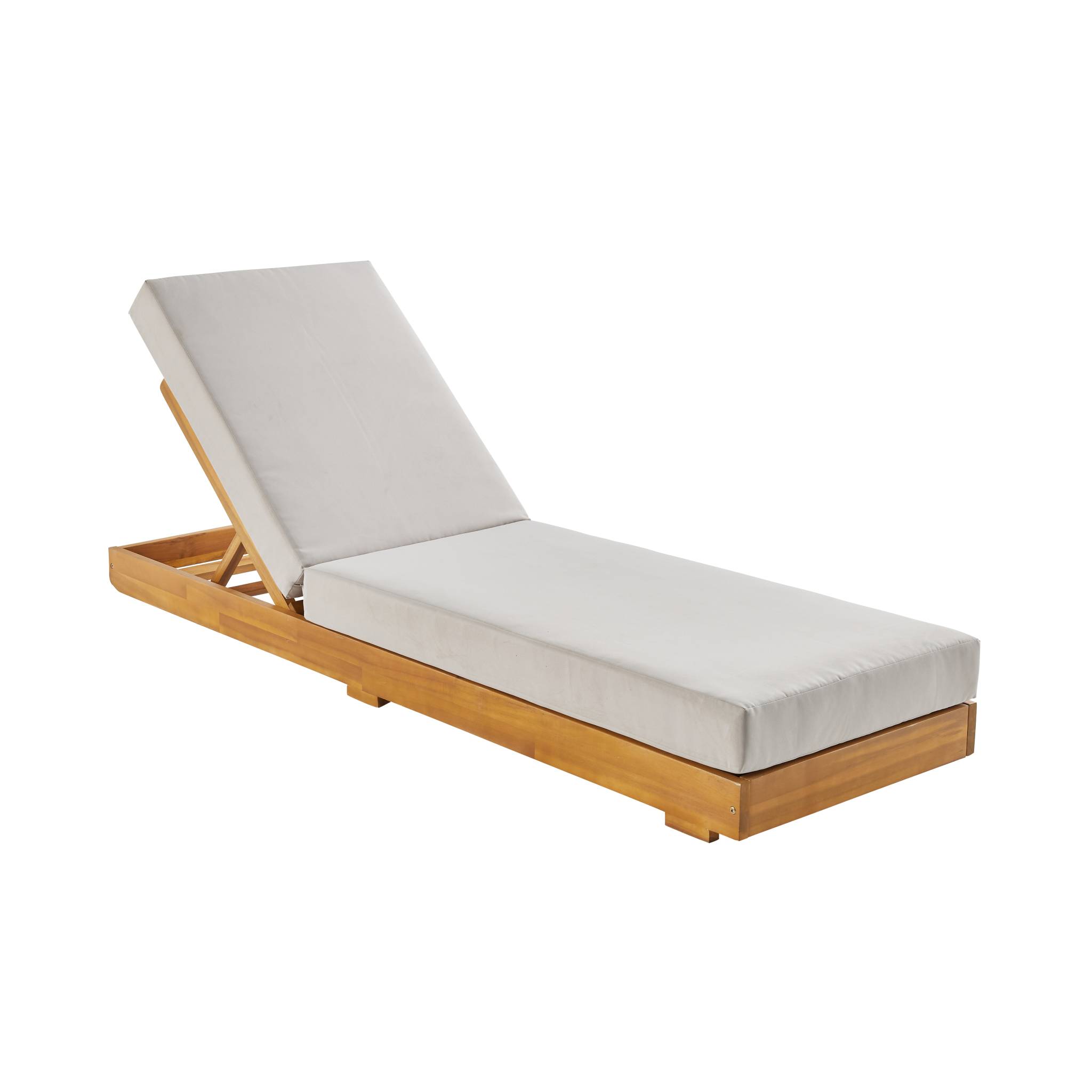 Lettino prendisole multi posizione in acacia con cuscino, beige