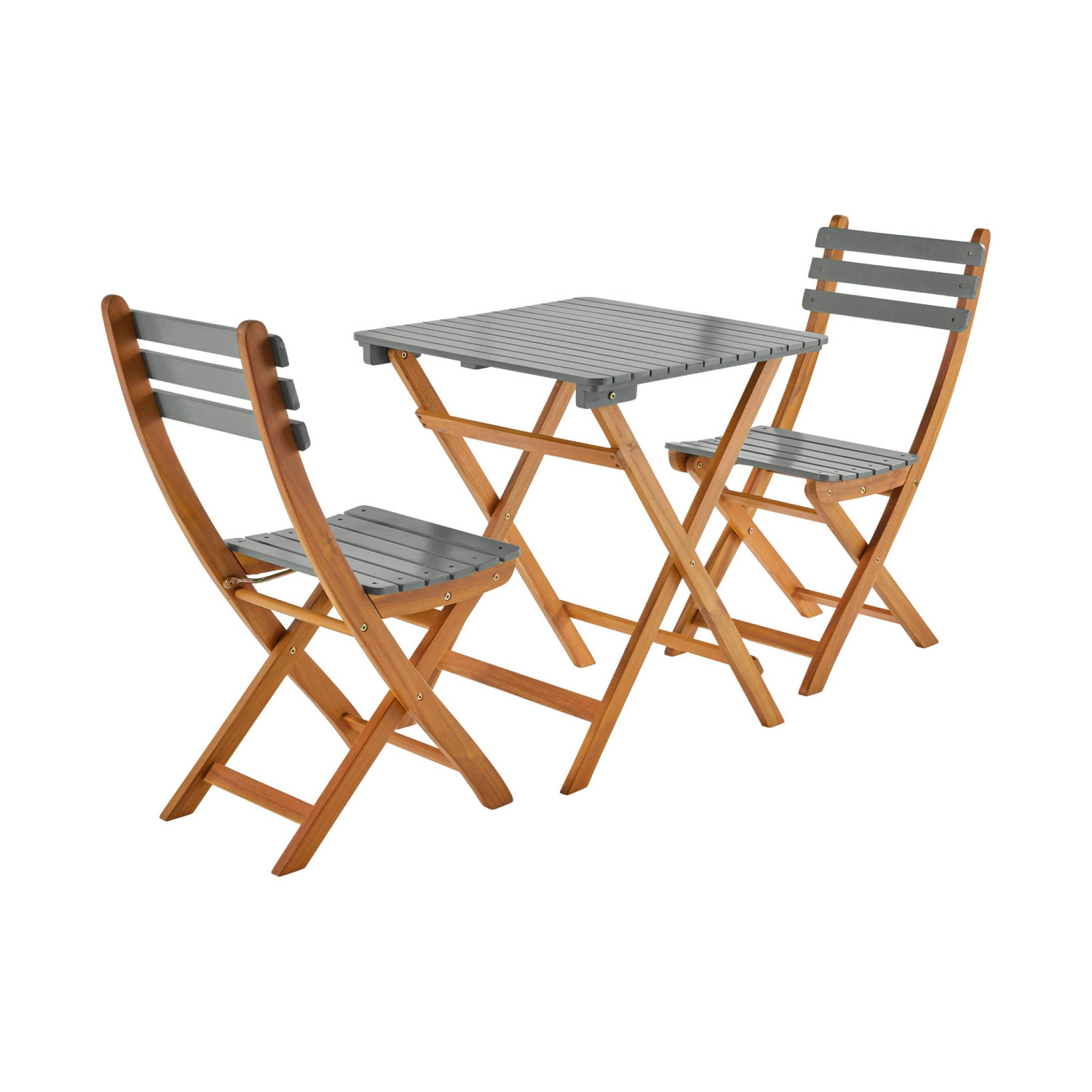 Tavolo da giardino in legno di acacia, 2 sedie pieghevoli, verde kaki