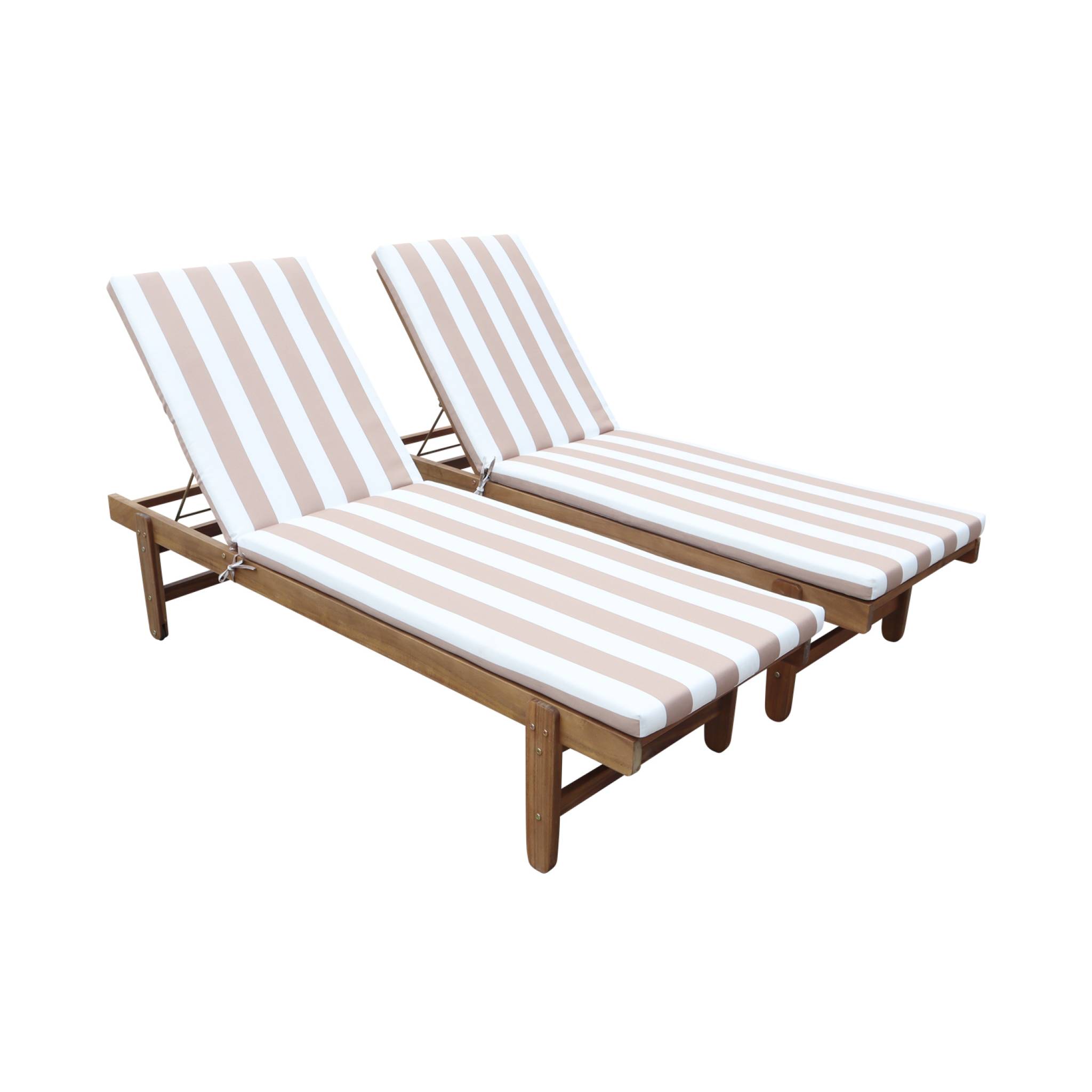 Set di 2 lettini prendisole multiposizione in legno con rotelle, beige