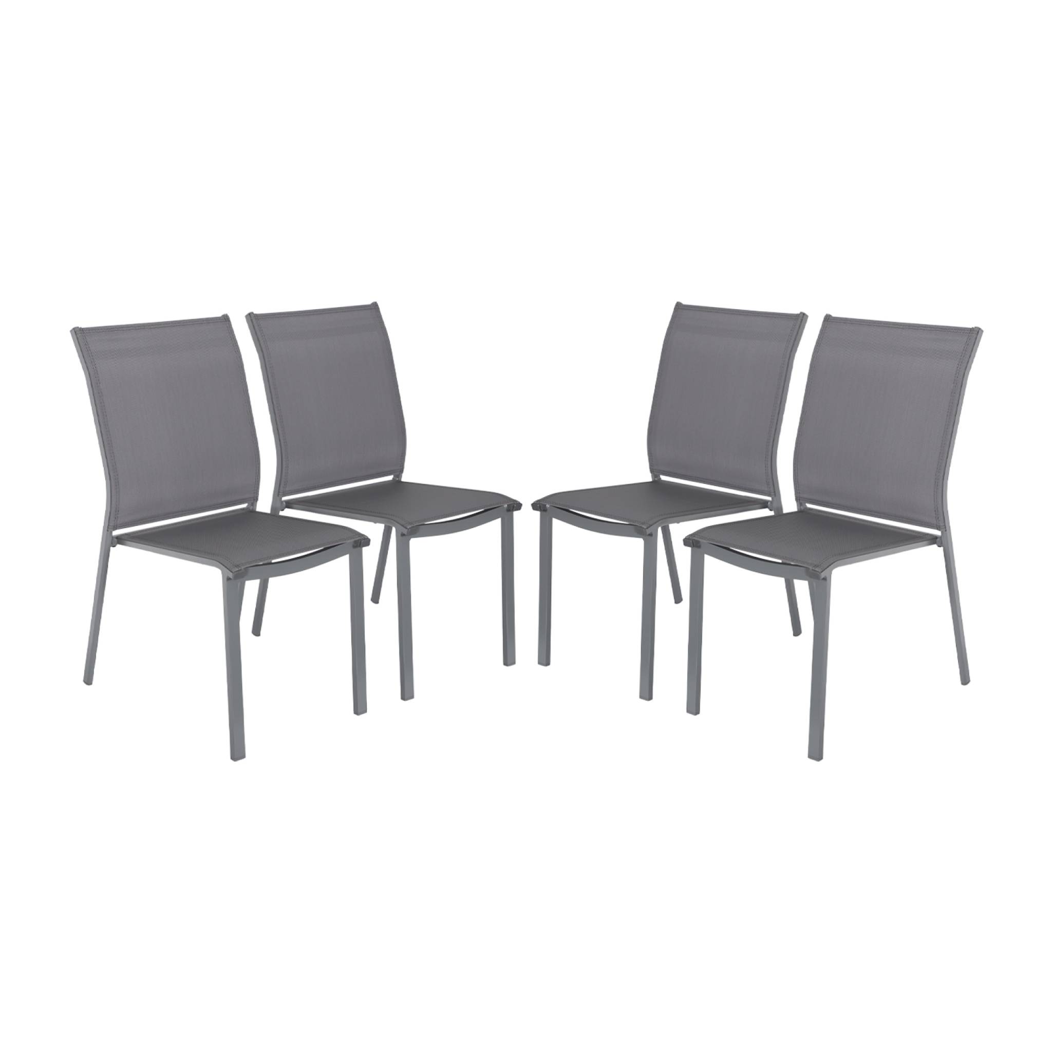 Set di 4 sedie da giardino impilabili in alluminio e textilene,