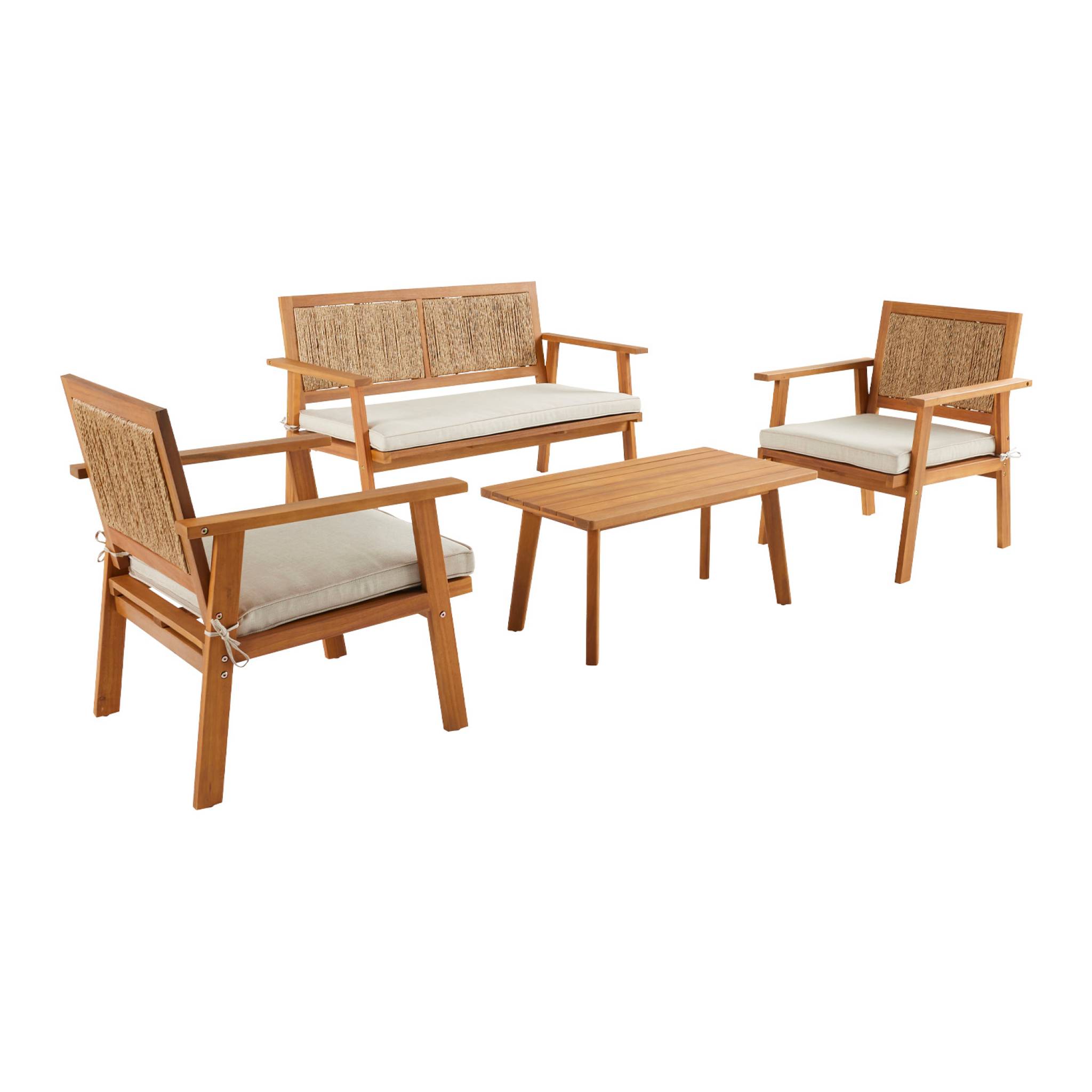 Salotto da giardino con corde verticali, 4 posti, marrone naturale