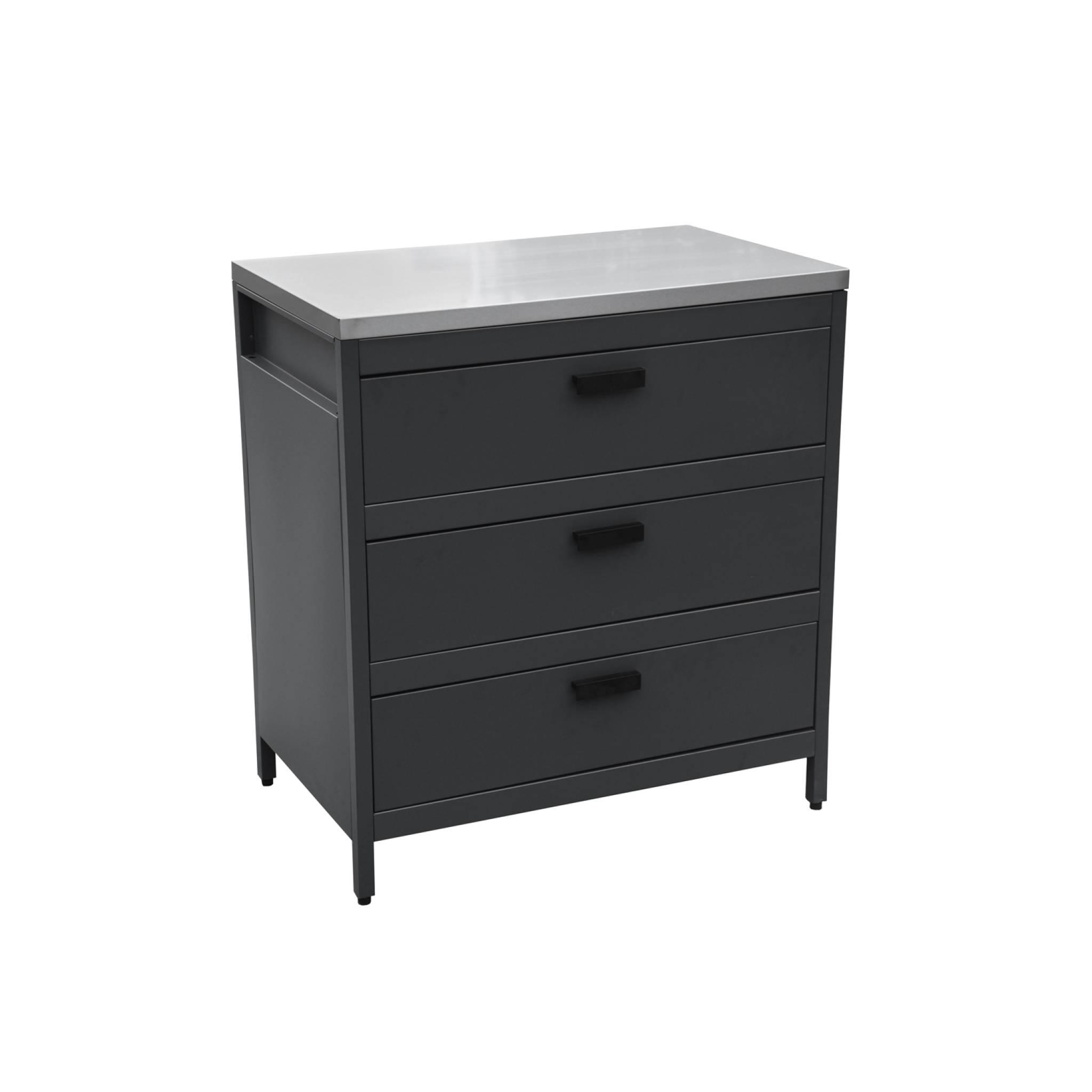 Mobile da esterno in acciaio con 3 cassetti, 80cm, nero