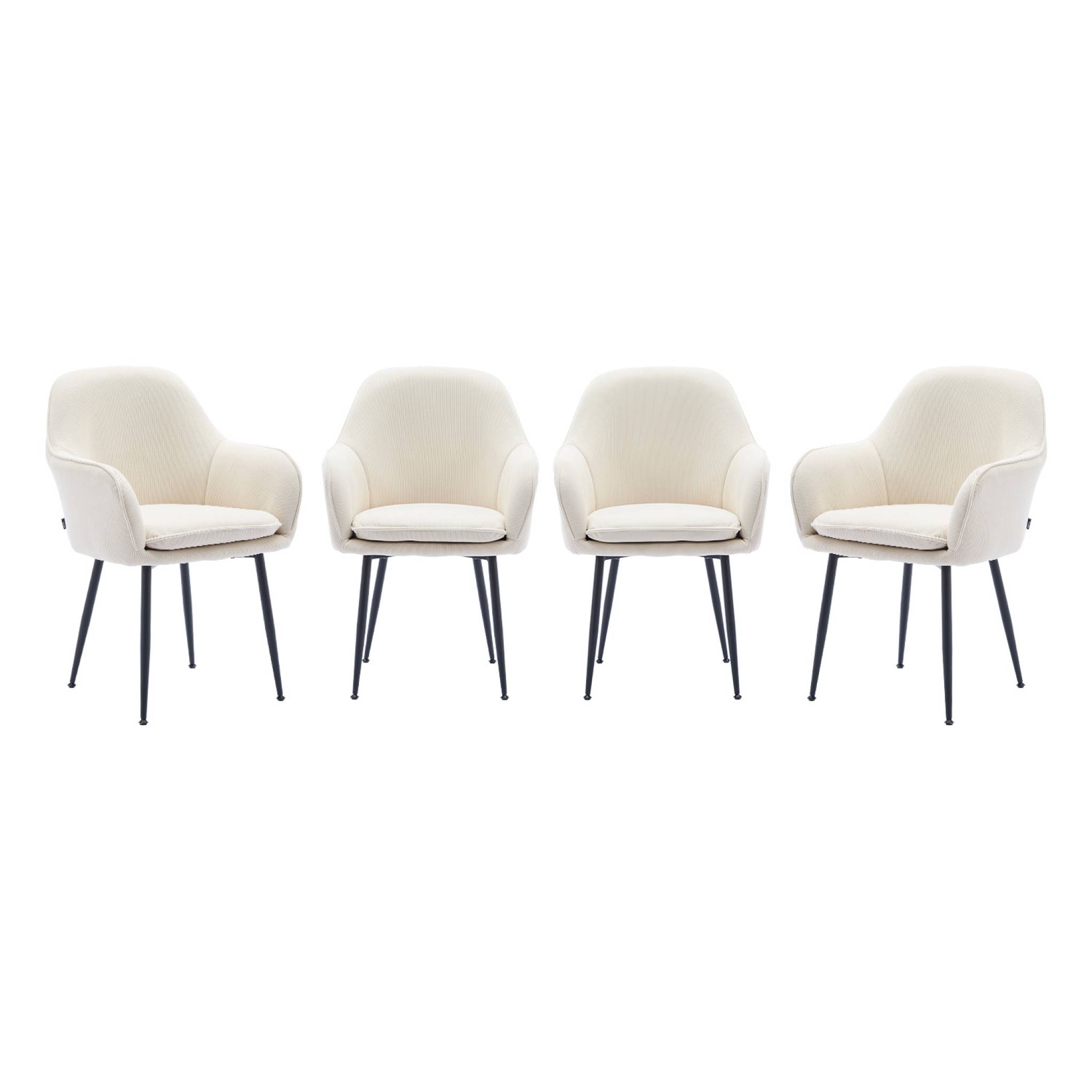 Set di 4 poltrone in velluto a coste con gambe in metallo nero opaco,