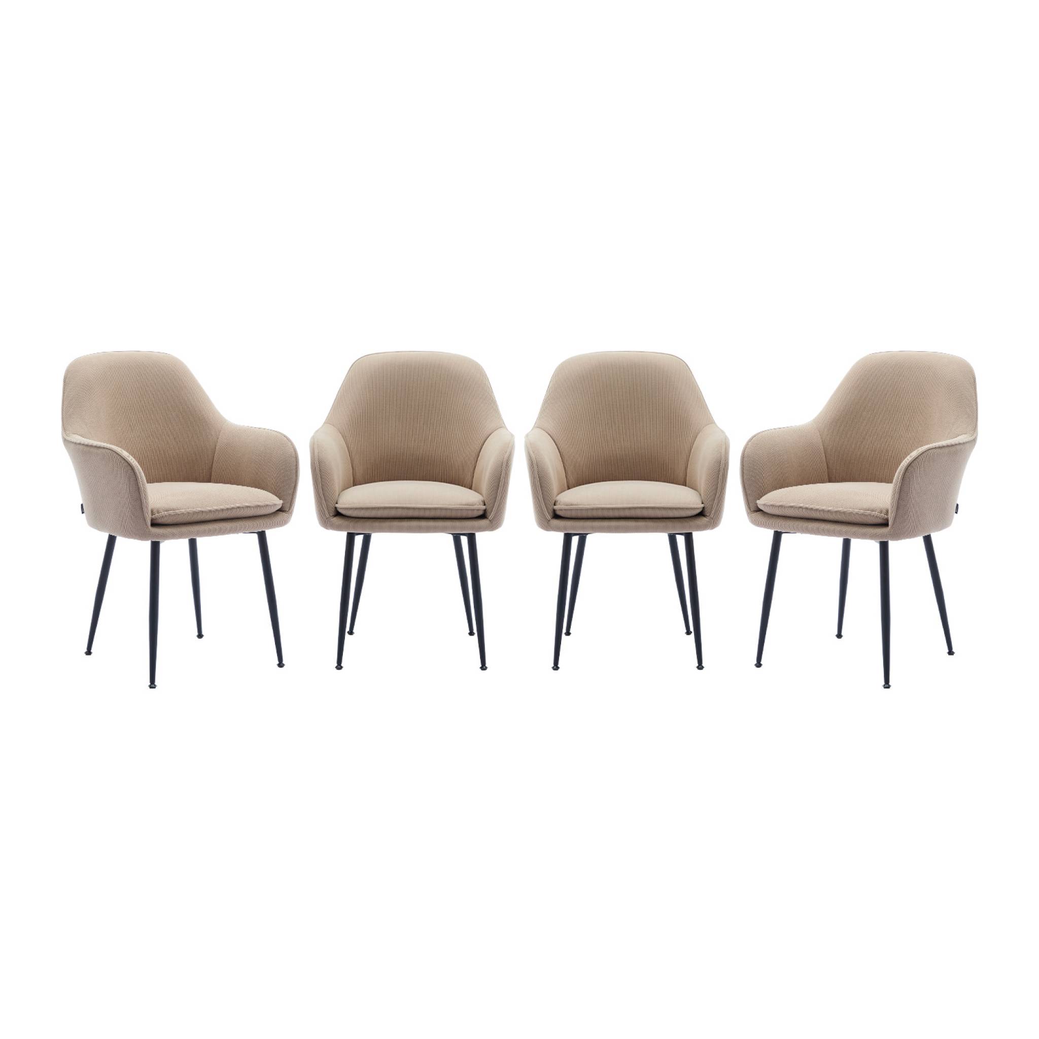 Set di 4 poltrone in velluto a coste con gambe in metallo nero opaco,