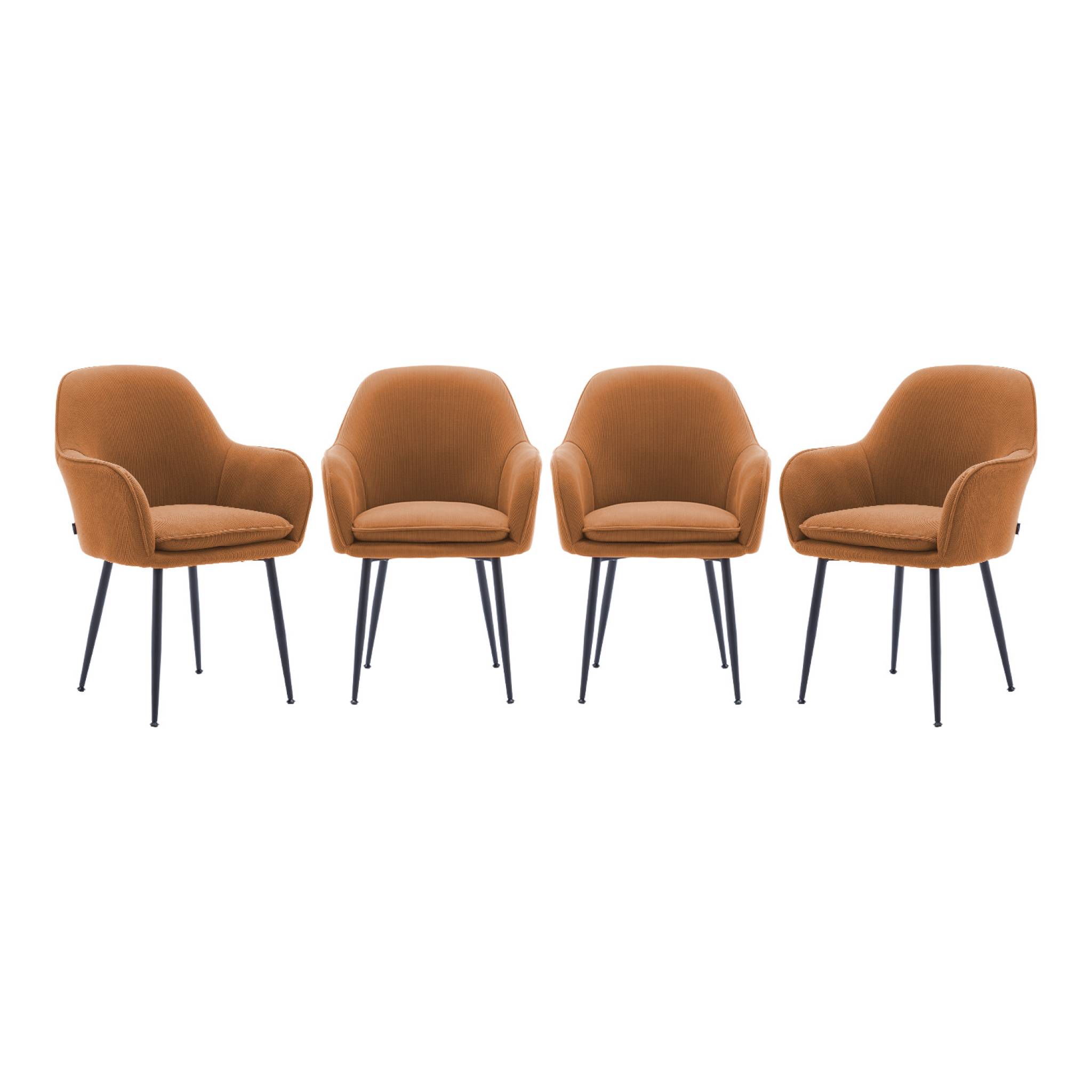 Set di 4 poltrone in velluto a coste con gambe in metallo nero opaco,