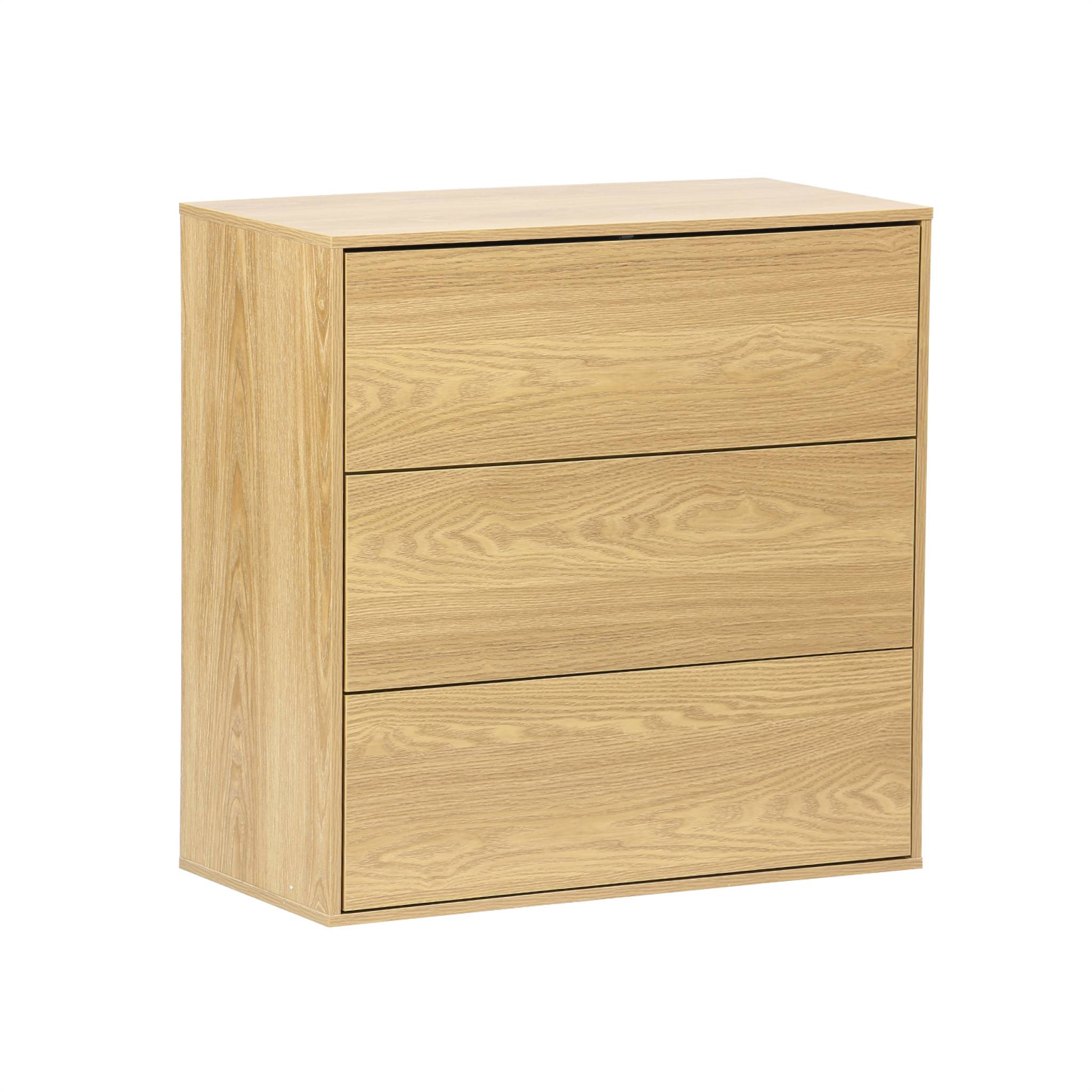 Modulo di stoccaggio decorativo in legno 3 cassetti, quercia