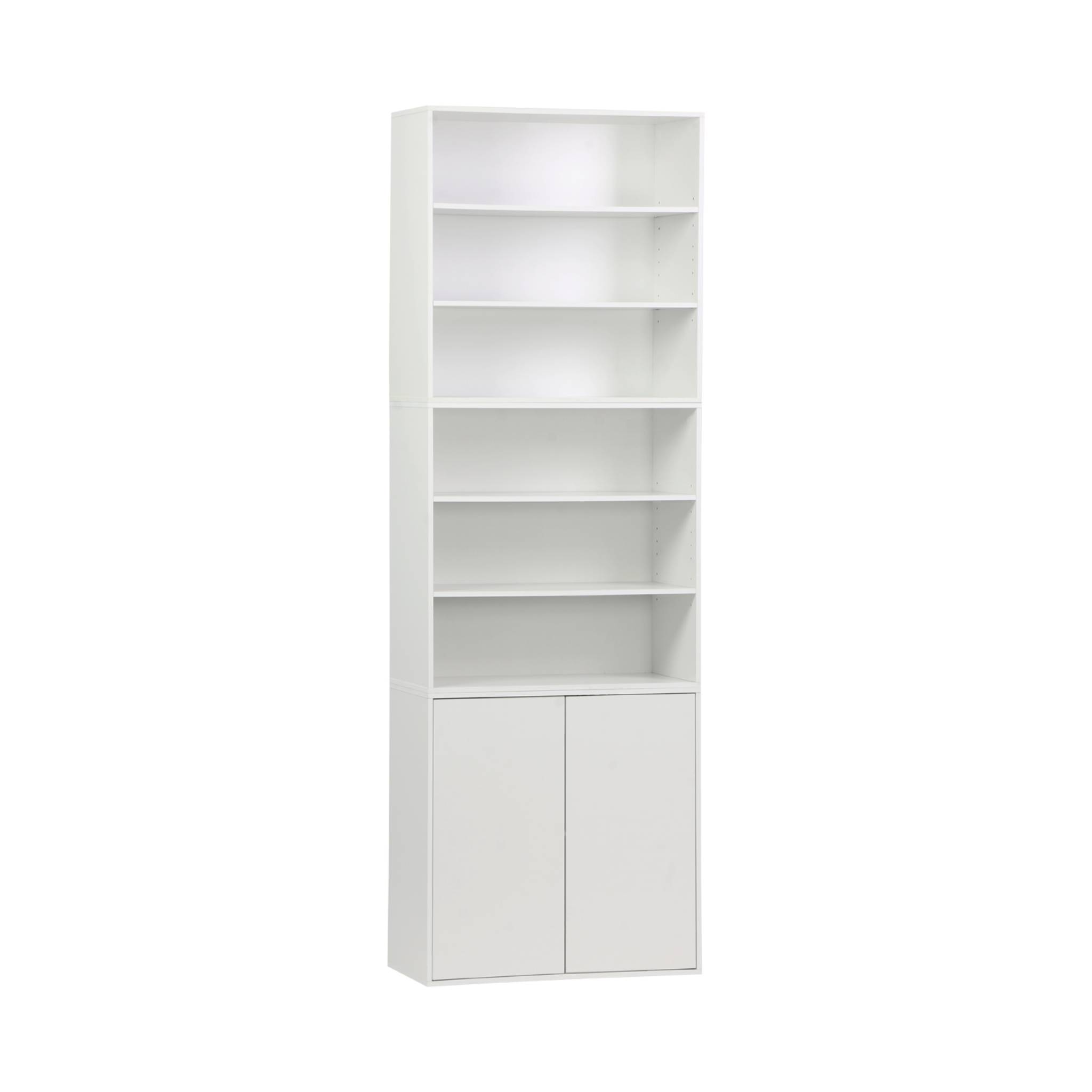 Scaffale, libreria modulare con 2 porte e 5 ripiani, bianco