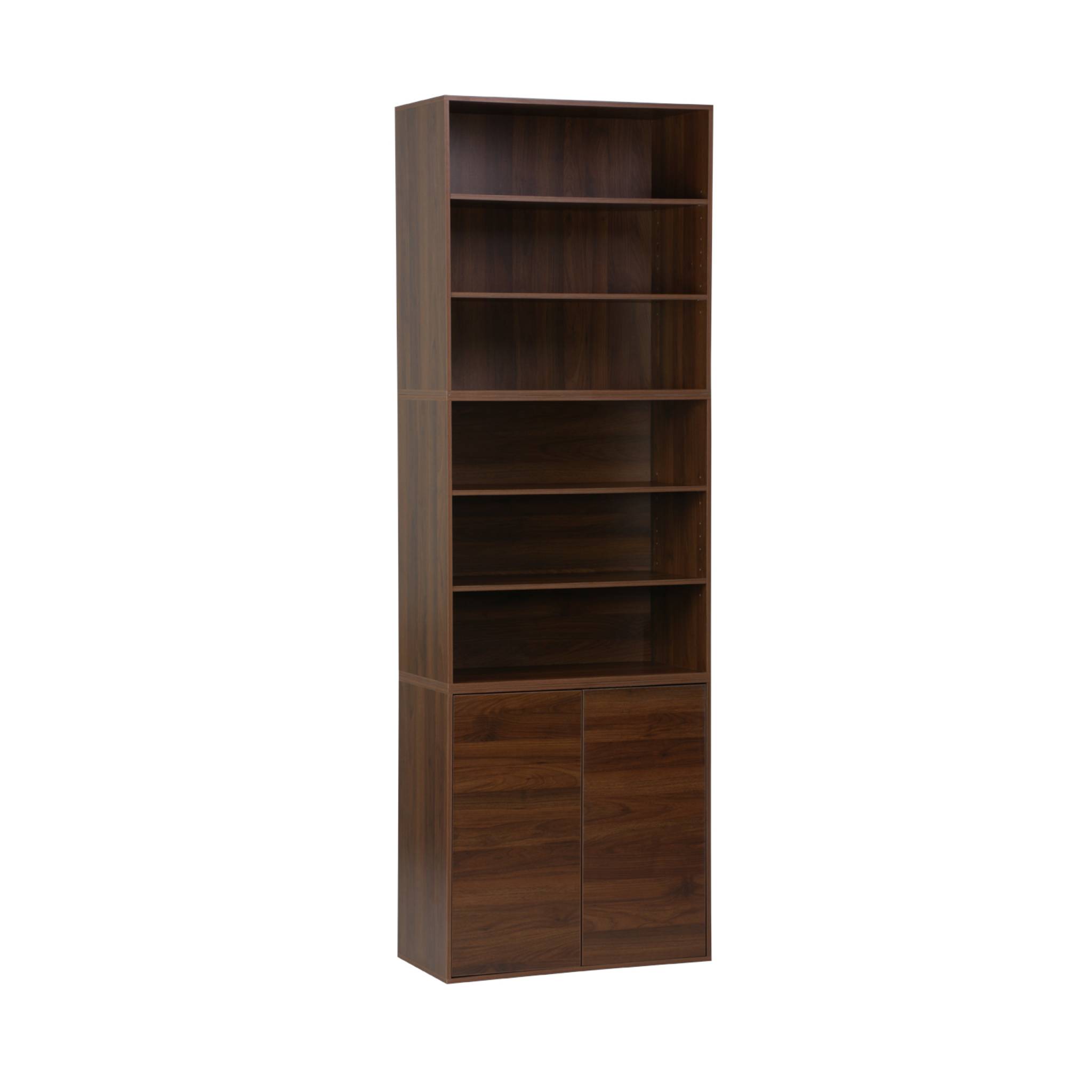 Scaffale, libreria modulare con 2 porte e 5 ripiani, marrone