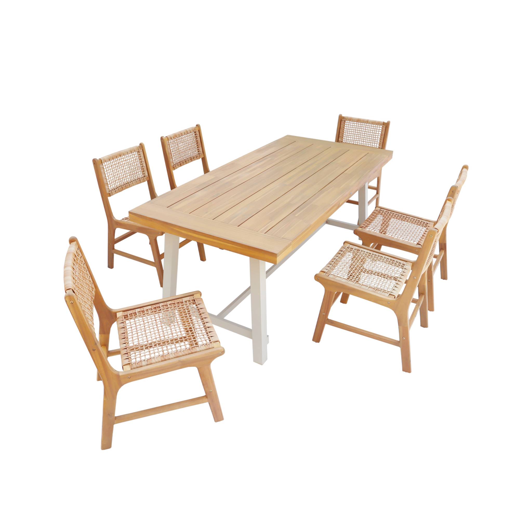 Tavolo da giardino in legno di acacia e metallo con 6 sedie in resina,