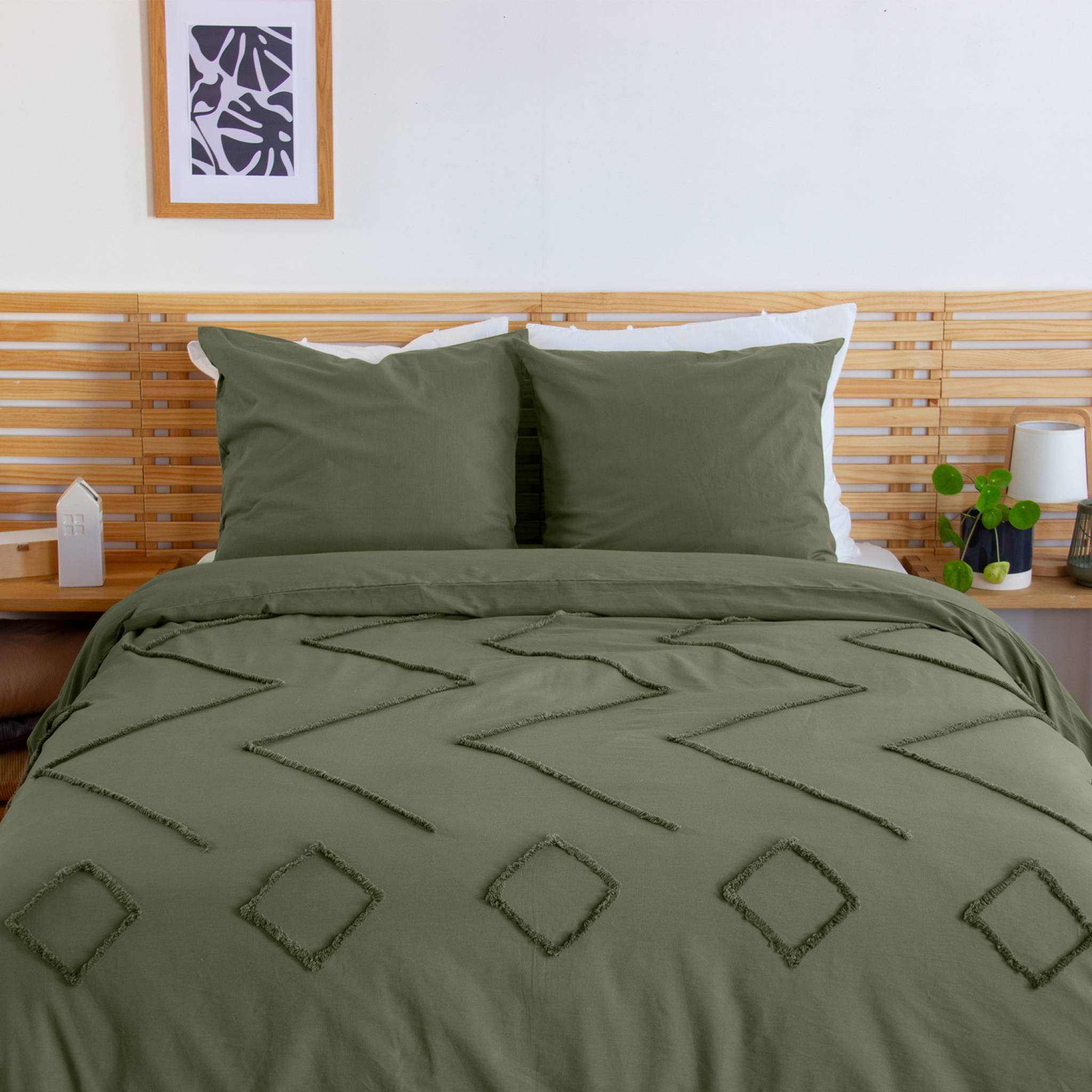 Image of Set copripiumino in cotone, tufted etnico verde a 2 piazze