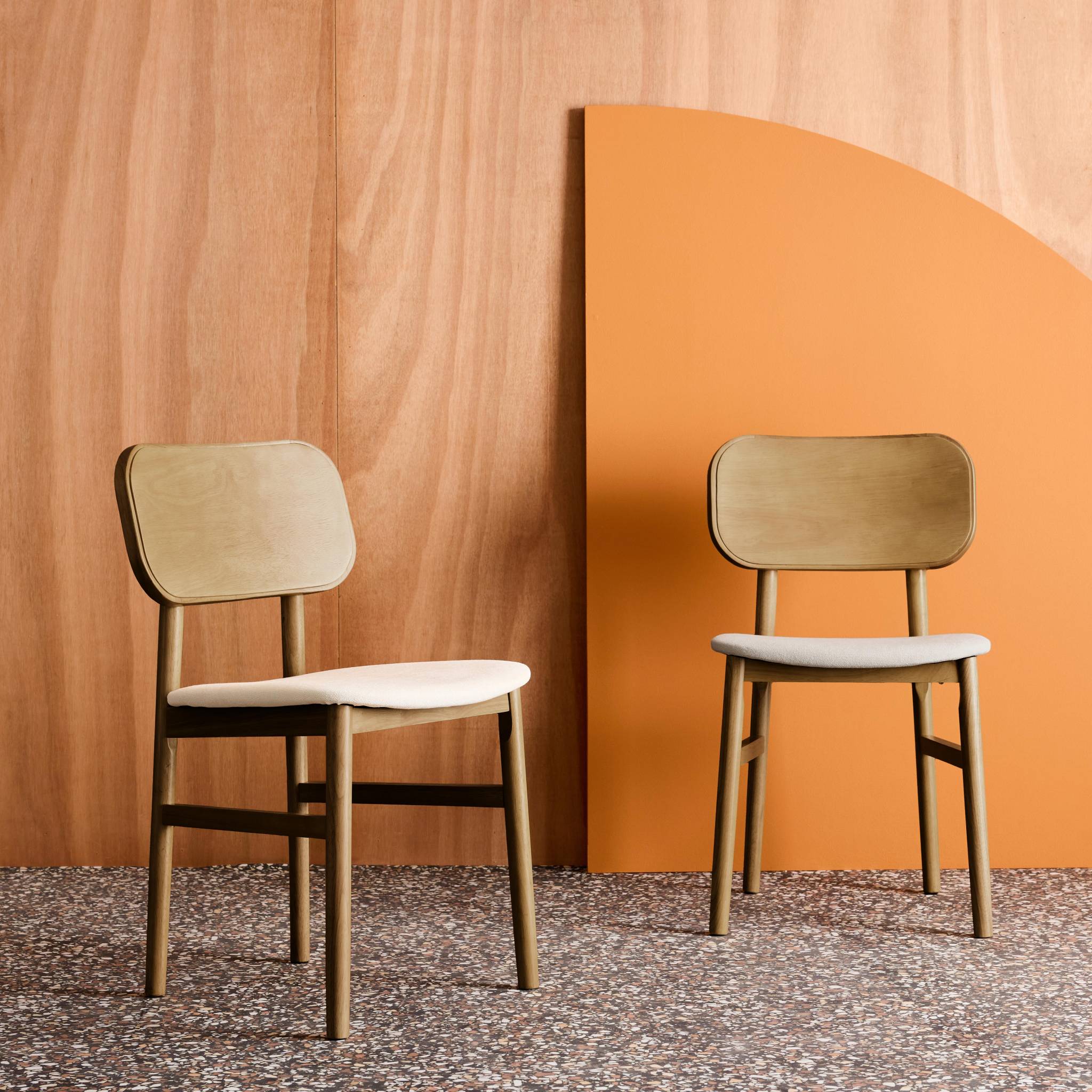 Set Di 2 Sedie Vintage In Legno Di Hevea E Tessuto, Noce-image