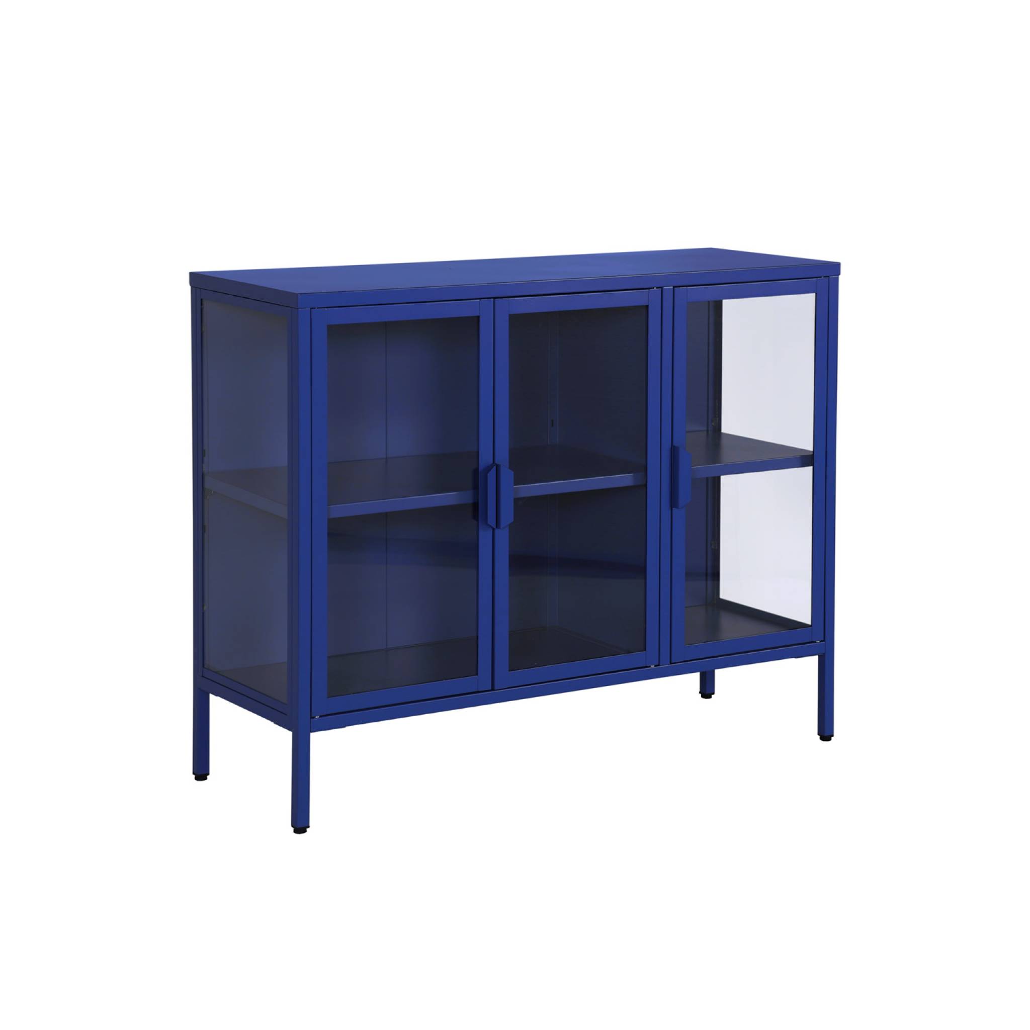 Credenza industriale in metallo e vetro temperato 3 ante, 100cm, blu
