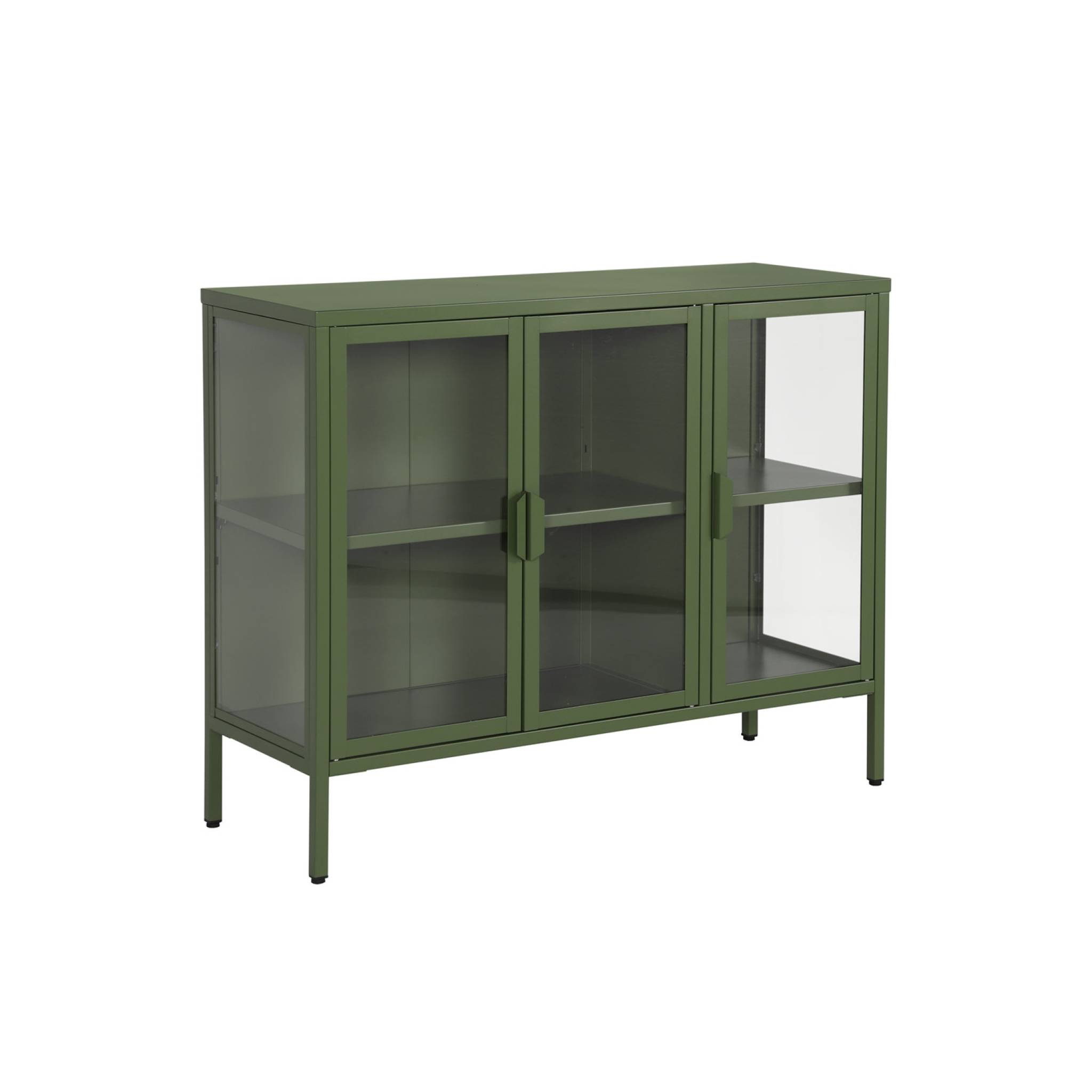 Credenza industriale in metallo e vetro temperato 3 ante, 100cm, verde