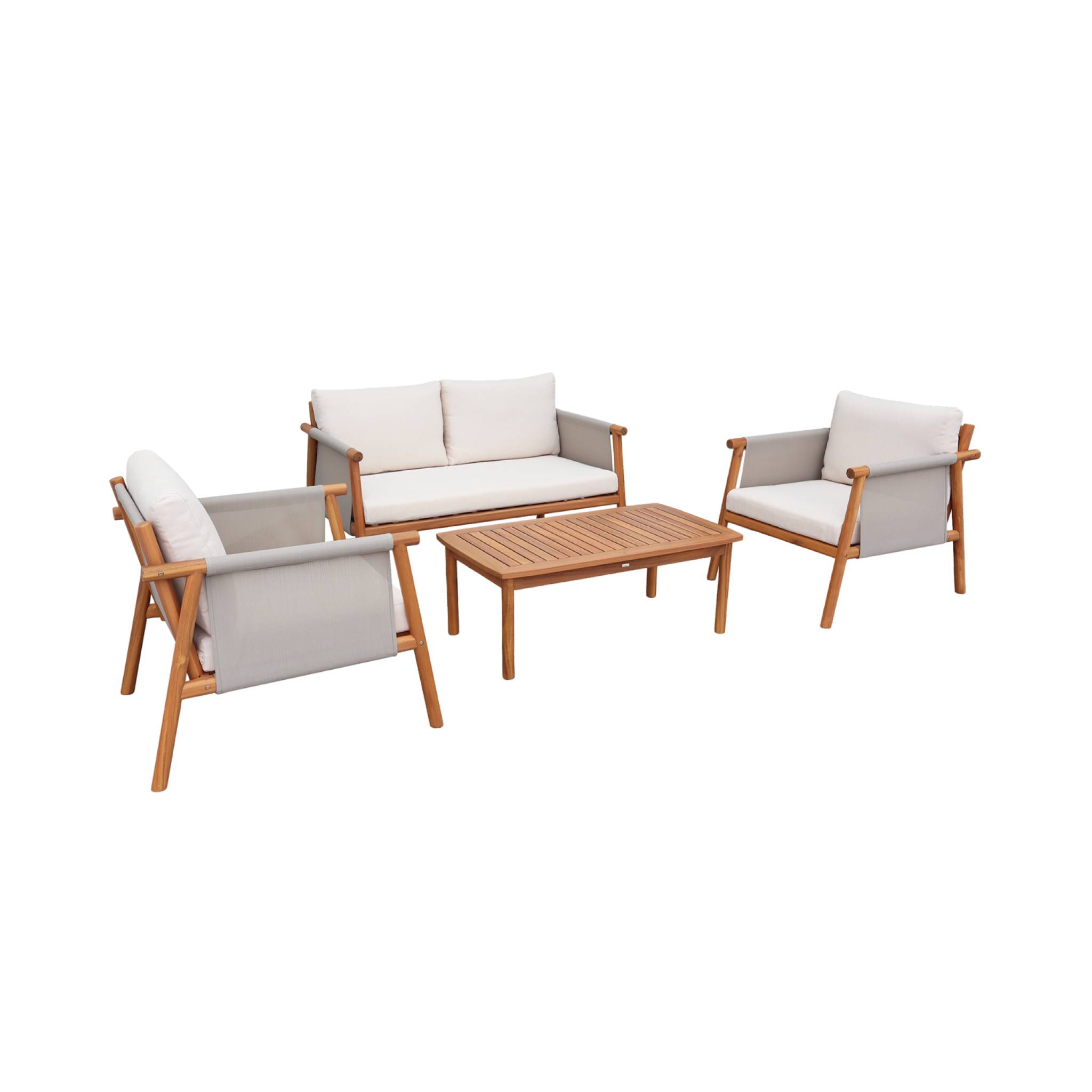 Set da giardino in legno di acacia e tessuto beige, 4 posti, beige