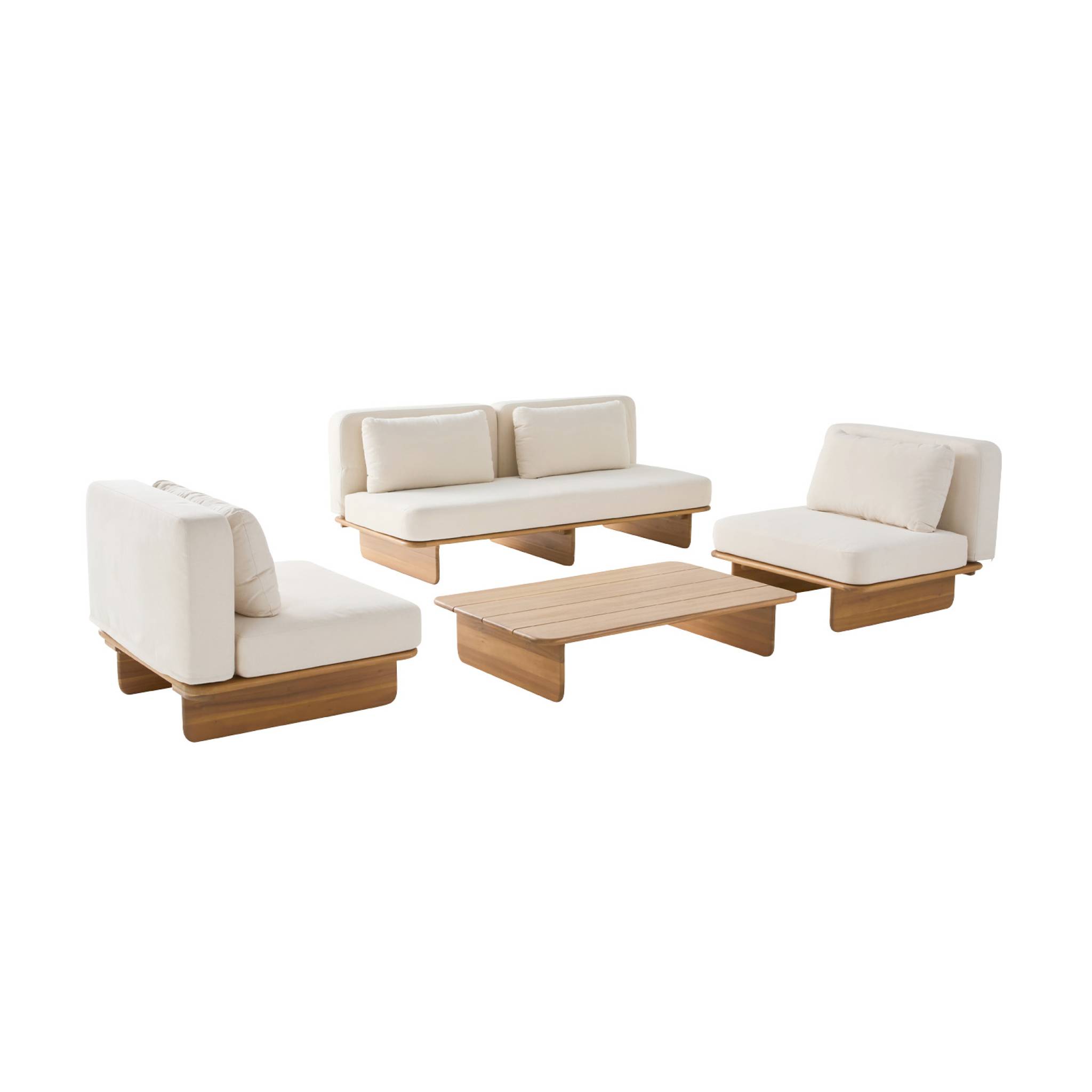Set da giardino in legno di acacia, 4 posti, beige