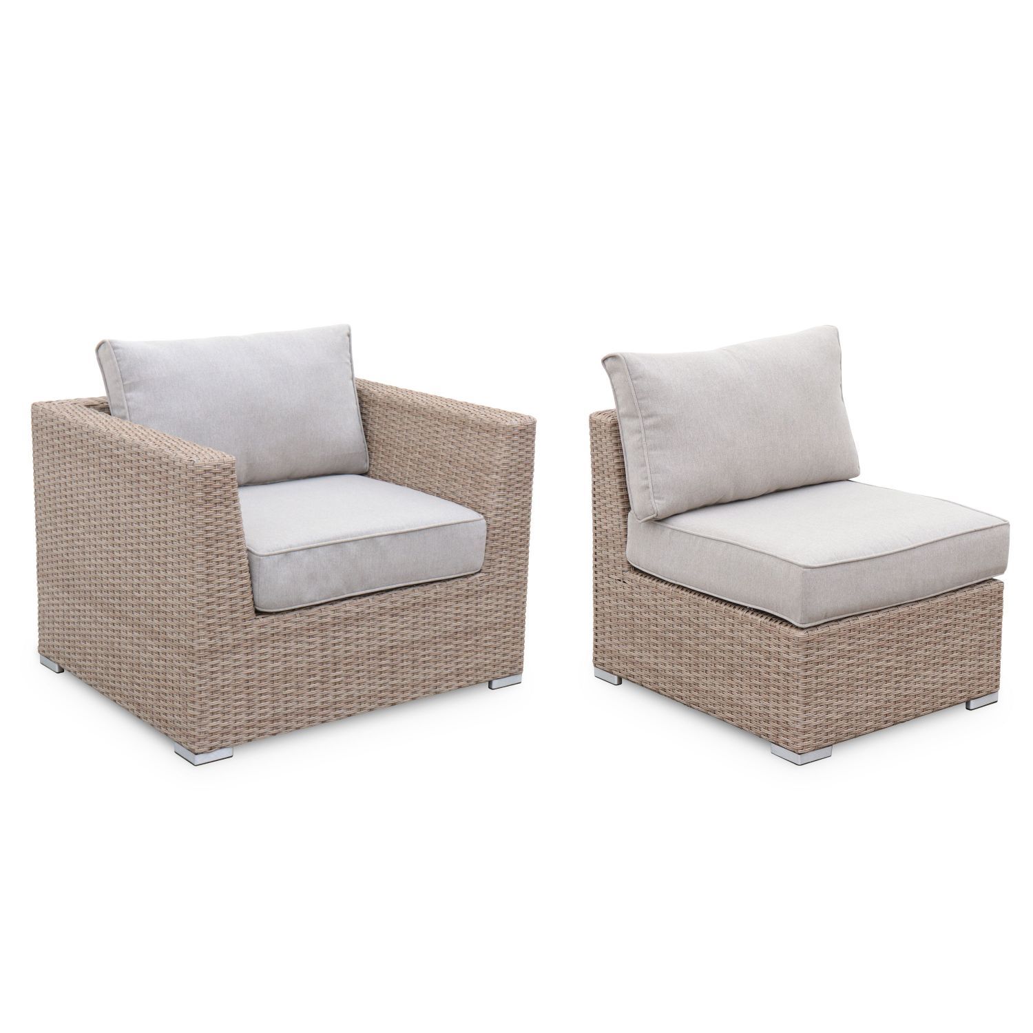 Premium loungeset rond gevlochten wicker VINCI Naturel, beige