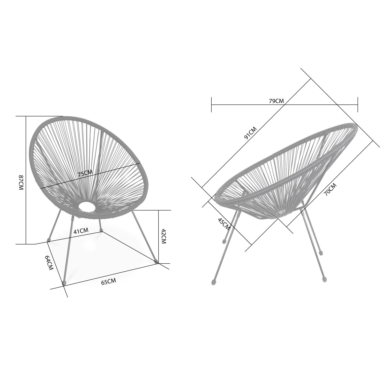 ACAPULCO stoel eivormig Wit Stoel 4 poten retro design, plastic