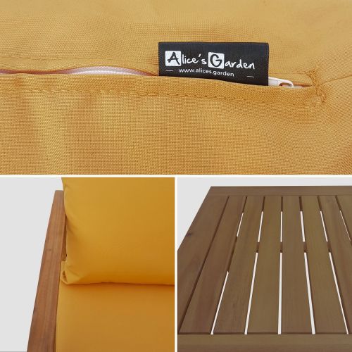 Conjunto de jardín de madera 4 plazas - Ushuaïa - Cojines mostaza, sofá