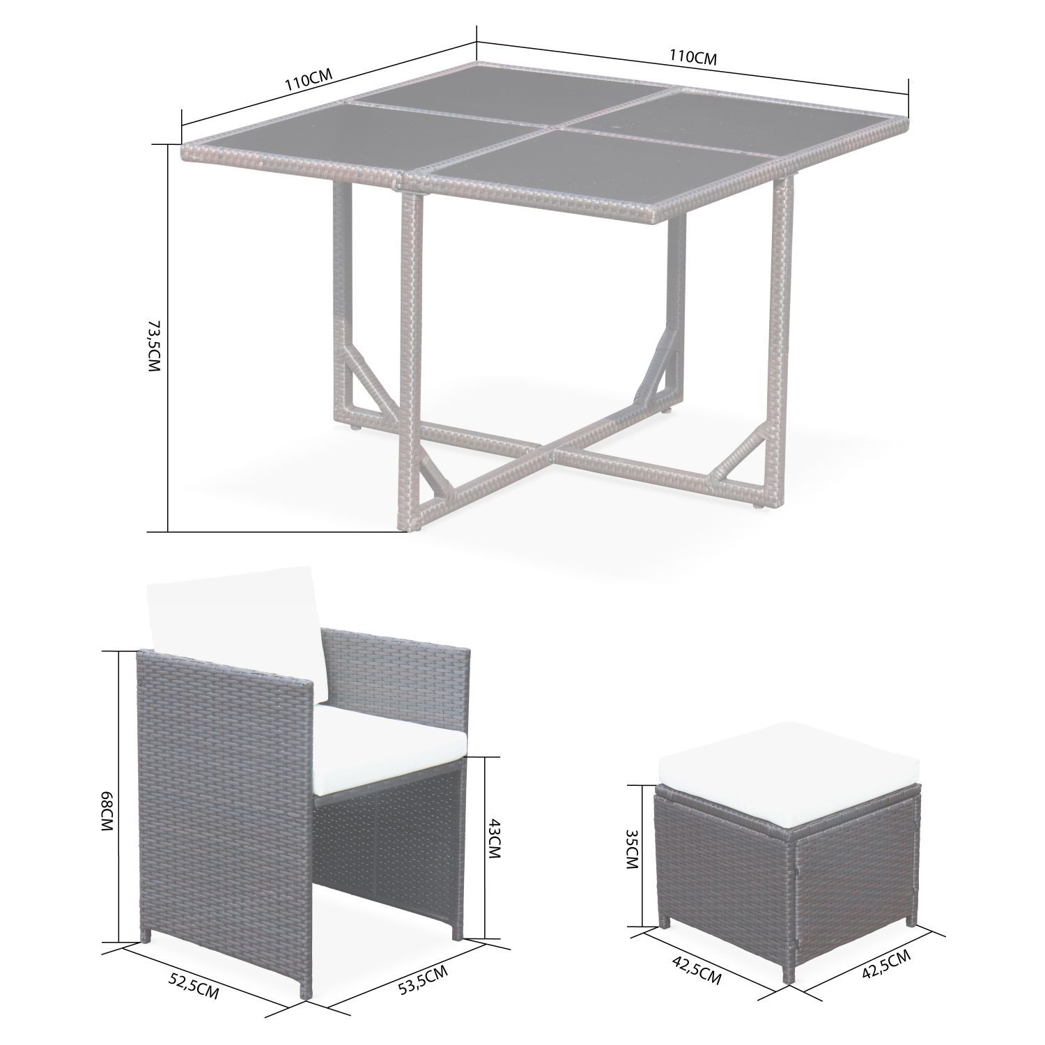 Mesa terraza, Conjunto de jardin, Gris, 8 plazas | Cubo 8