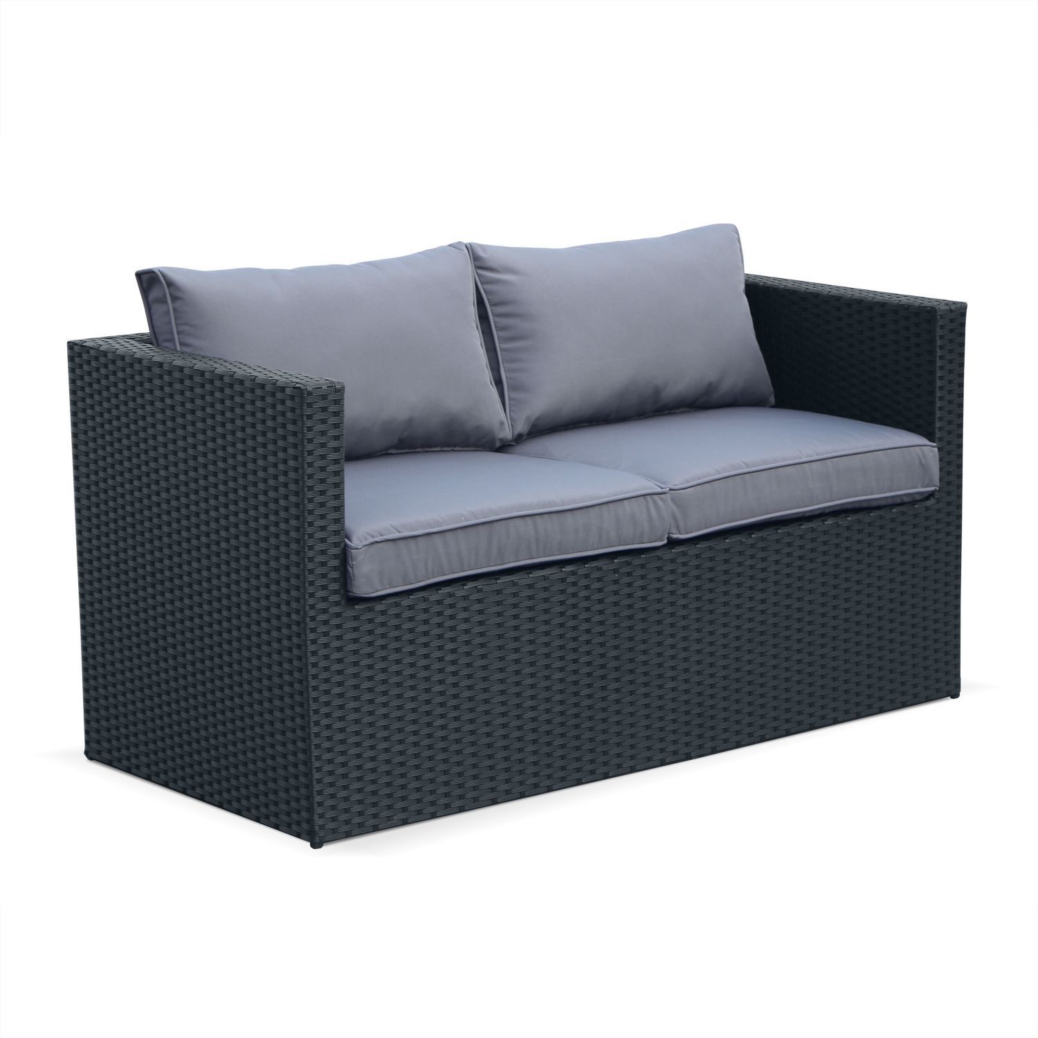 Sofa de jardin, conjunto sofa de exterior, Negro Gris, 4 plazas | Anzio