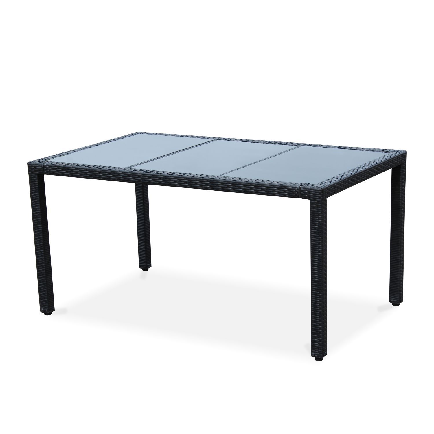 Mesa de jardín, Conjunto exterior, Negro, 6 plazas, Resina trenzada