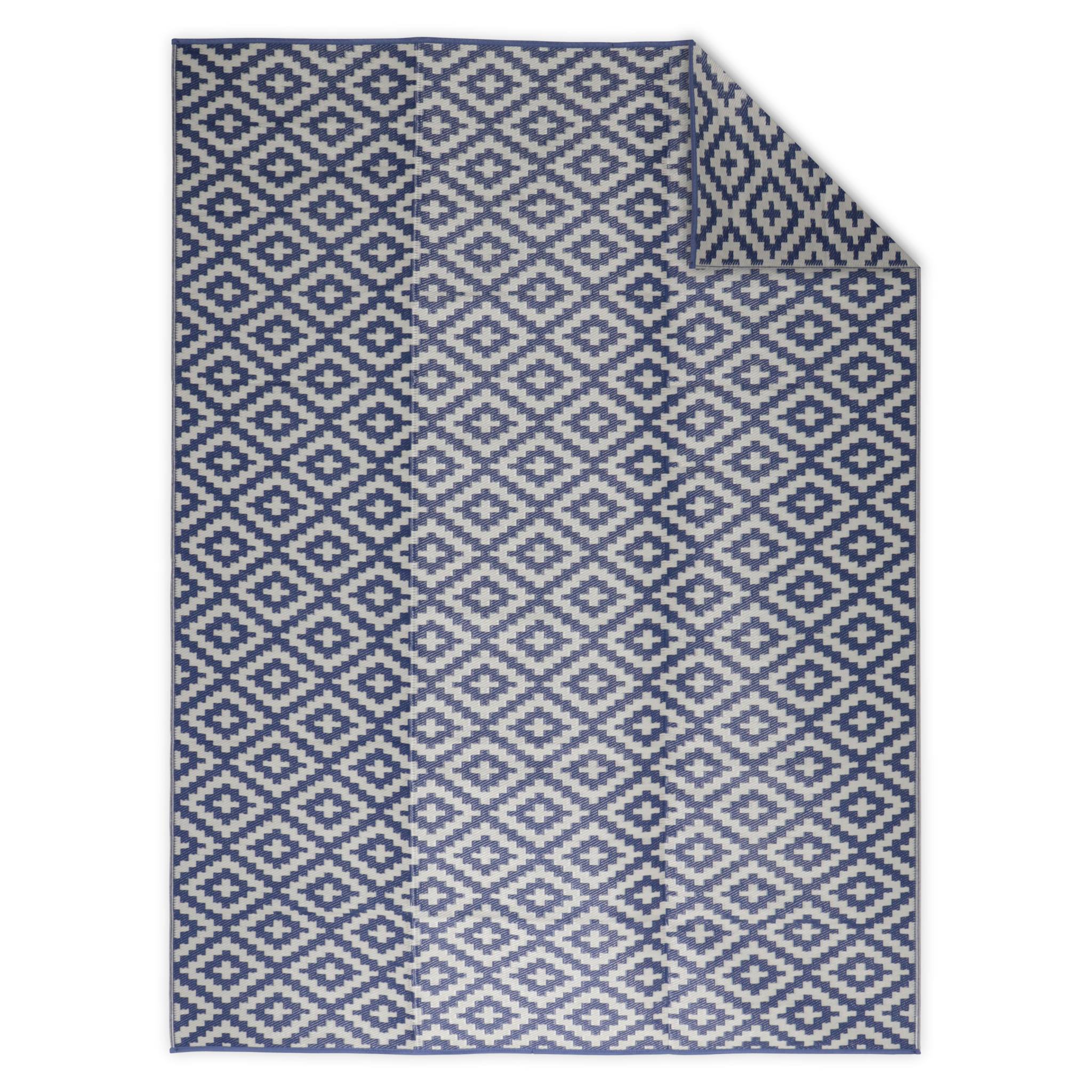 Image of Tappeto interno/esterno motivo etnico blu, blu / beige