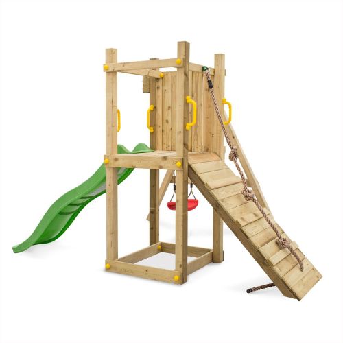 Bise Holzspielplatz mit Rutsche, 1 Schaukel, Seil und Rampe in