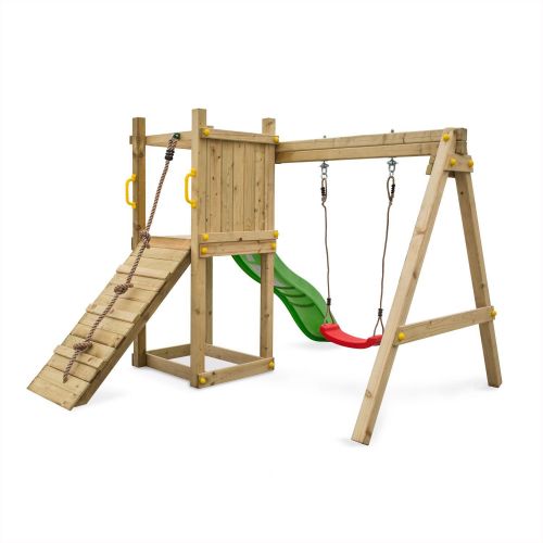 Bise Holzspielplatz mit Rutsche, 1 Schaukel, Seil und Rampe in