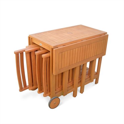 Salon De Jardin En Bois Pliable 4 Places Rangement Facile