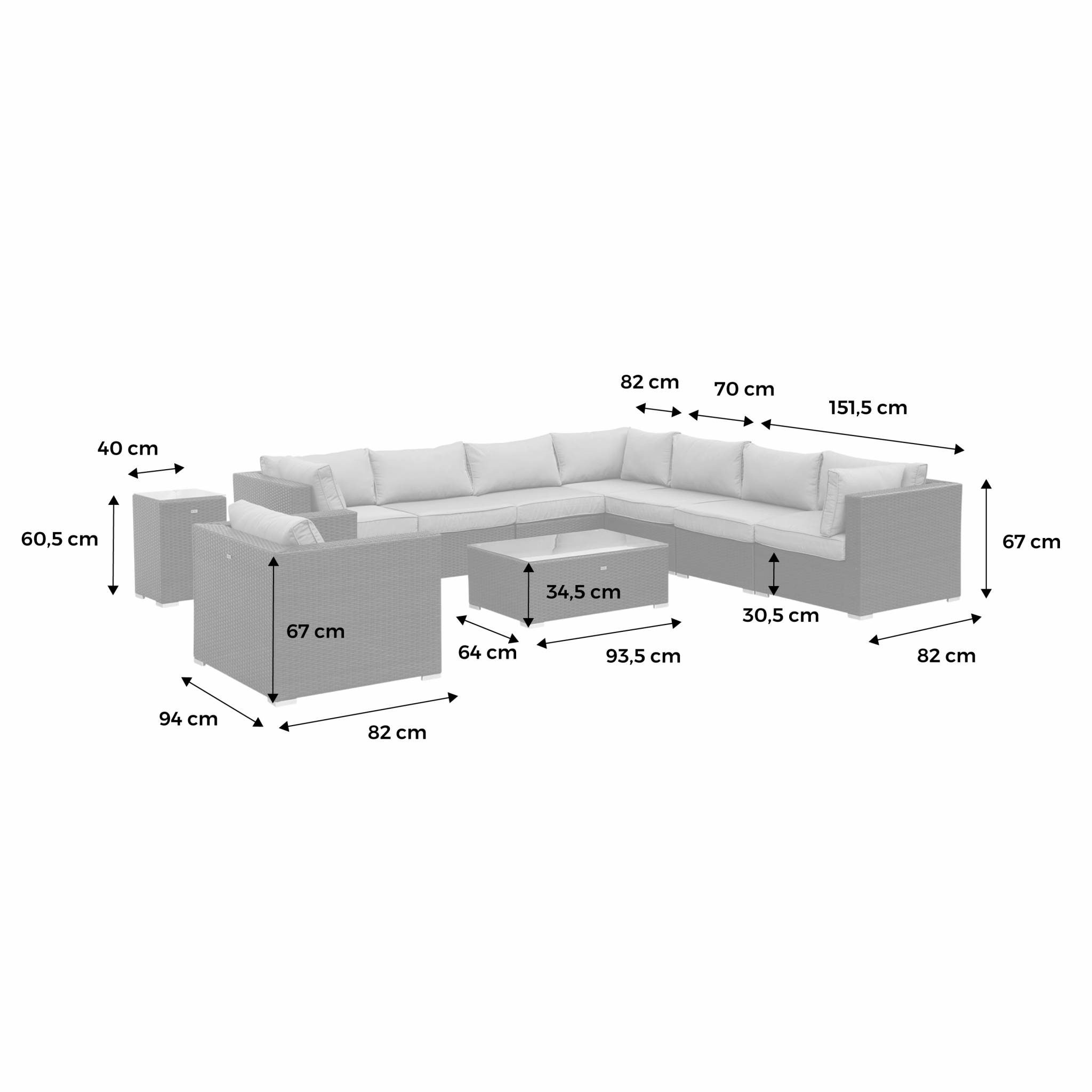 Salotto da giardino angolare in resina intrecciata, 8-10 posti, beige