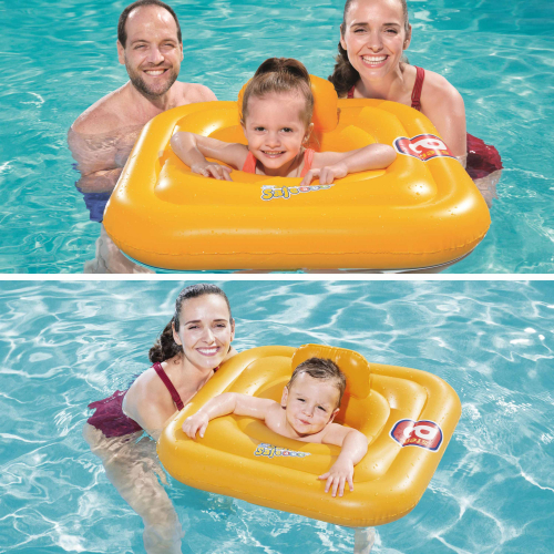 Rechtmatig ontspannen Attent Opblaasbare peuter zwemband, vierkant 76x76cm, geel, 3 luchtkamers,  opblaasbare kraag, veiligheidsventiel