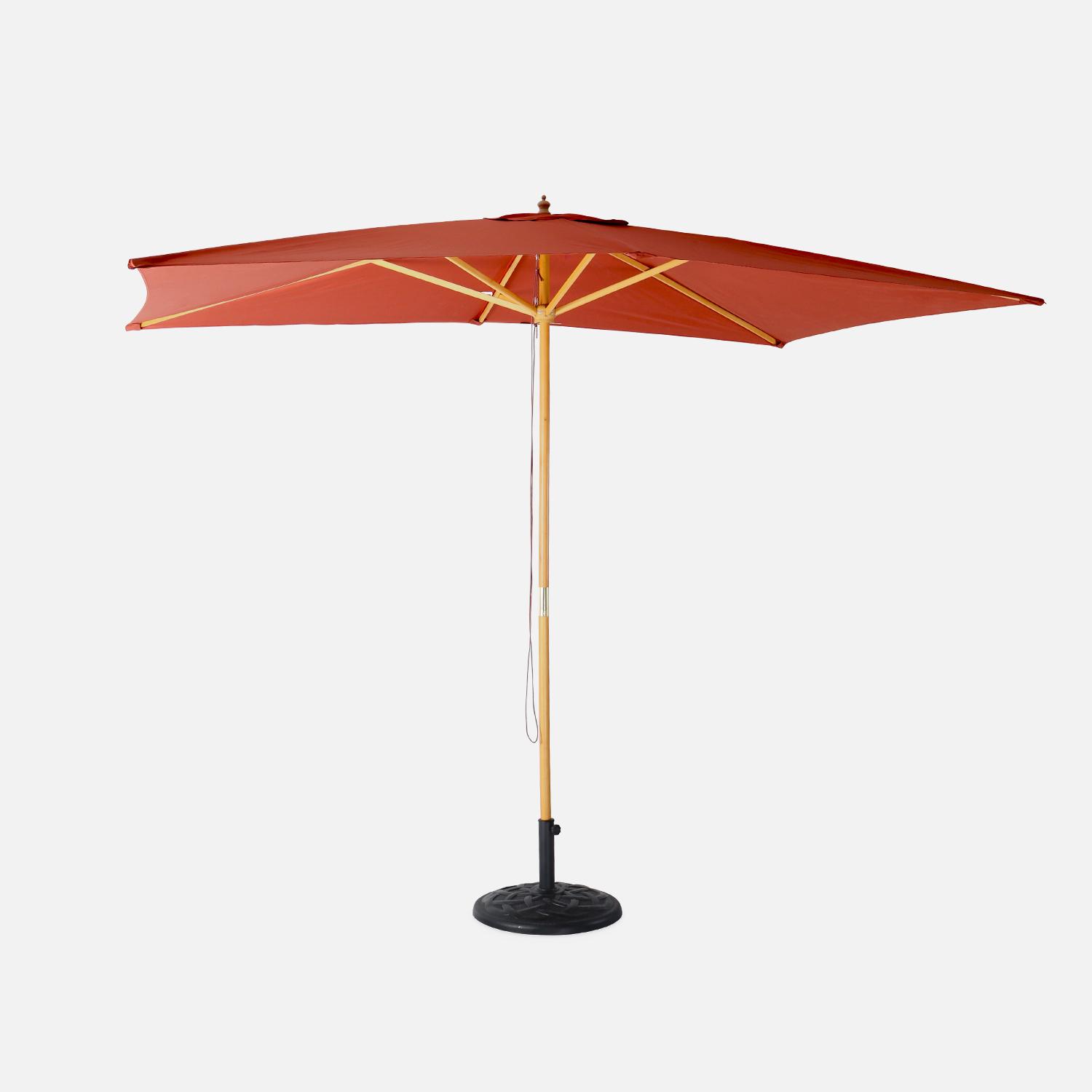 Straight rectangular wooden parasol 2x3m, Terracotta
