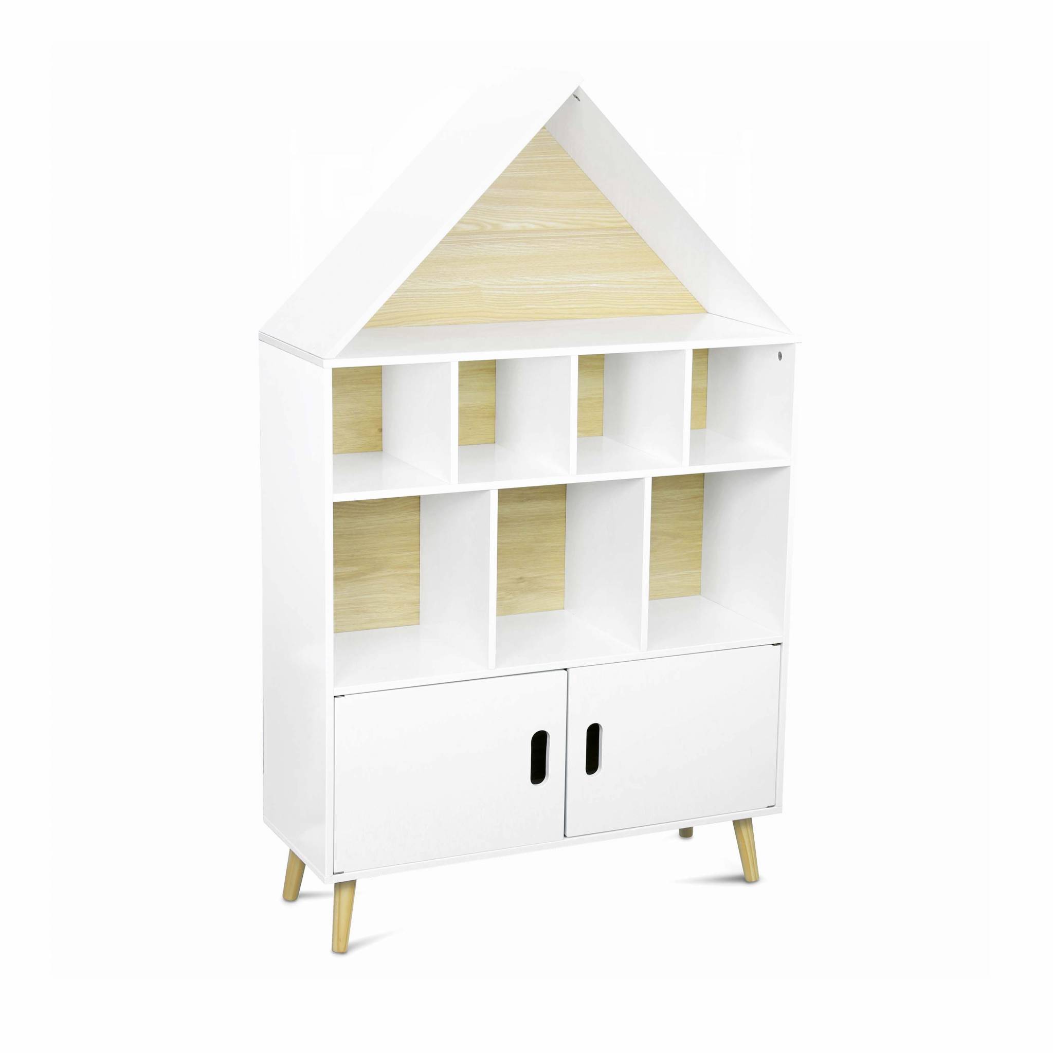 Image of Scaffale per bambini in legno a forma di casa, bianco