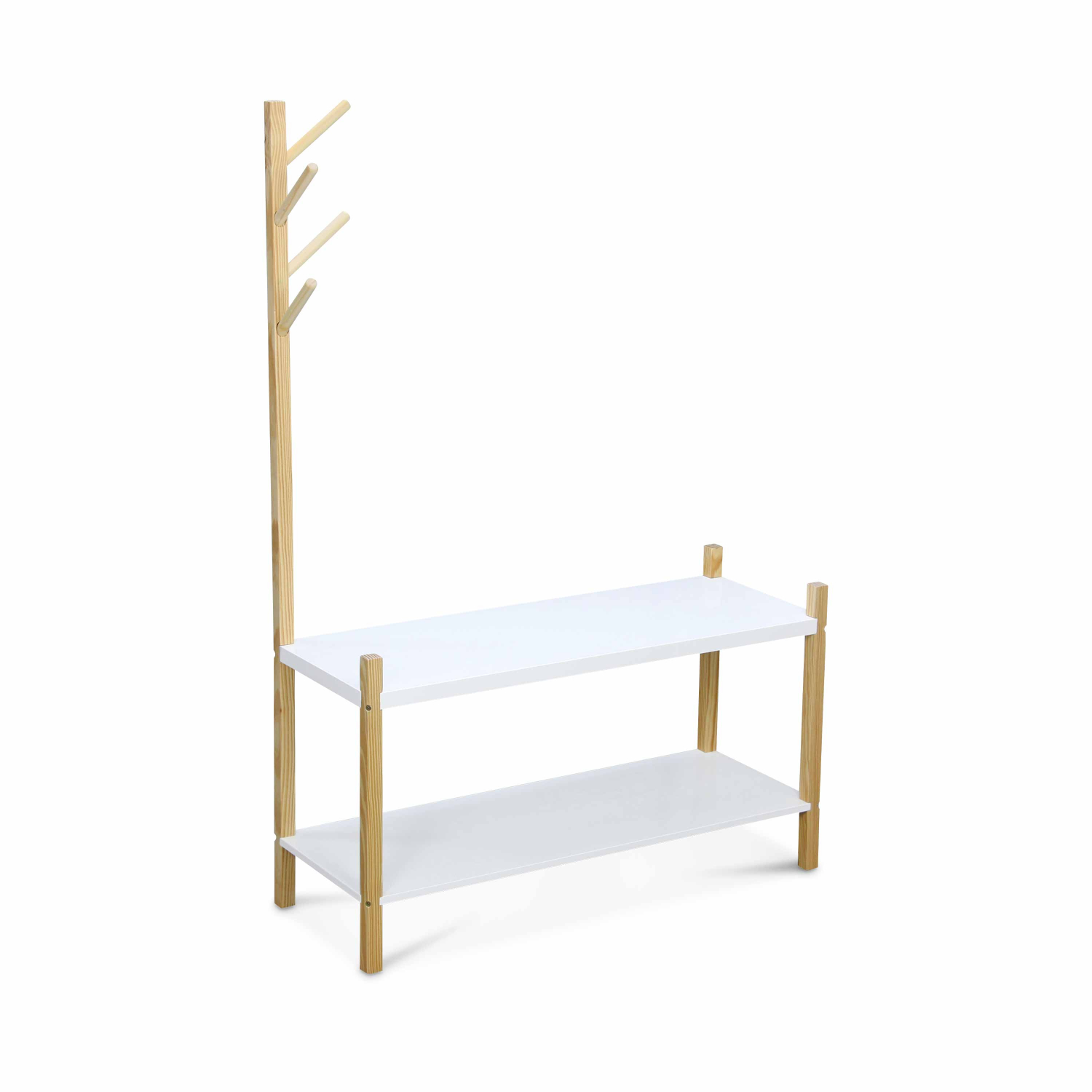 Kinderschuhregal mit Kleiderhaken - TOBIAS - Kiefer massiv weiß - 80 x