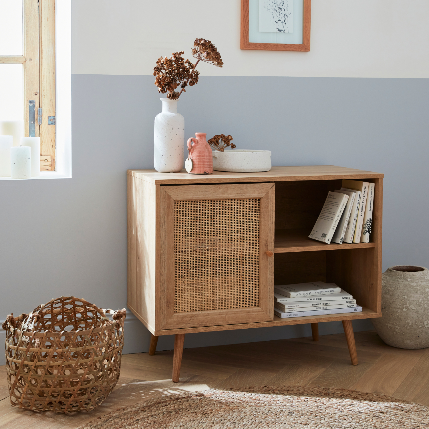 Rattan wood deals cabinet