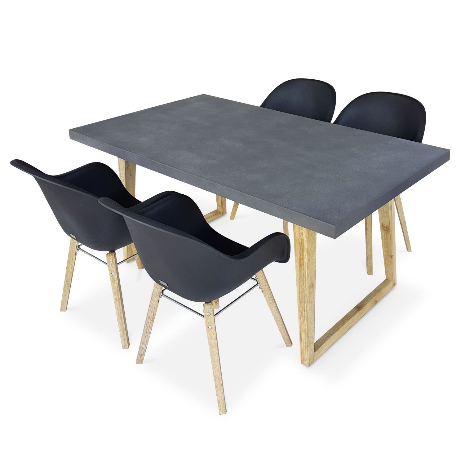 Tuintafel vezelcement 160cm BORNEO en 4 stoelen scandinavische stijl