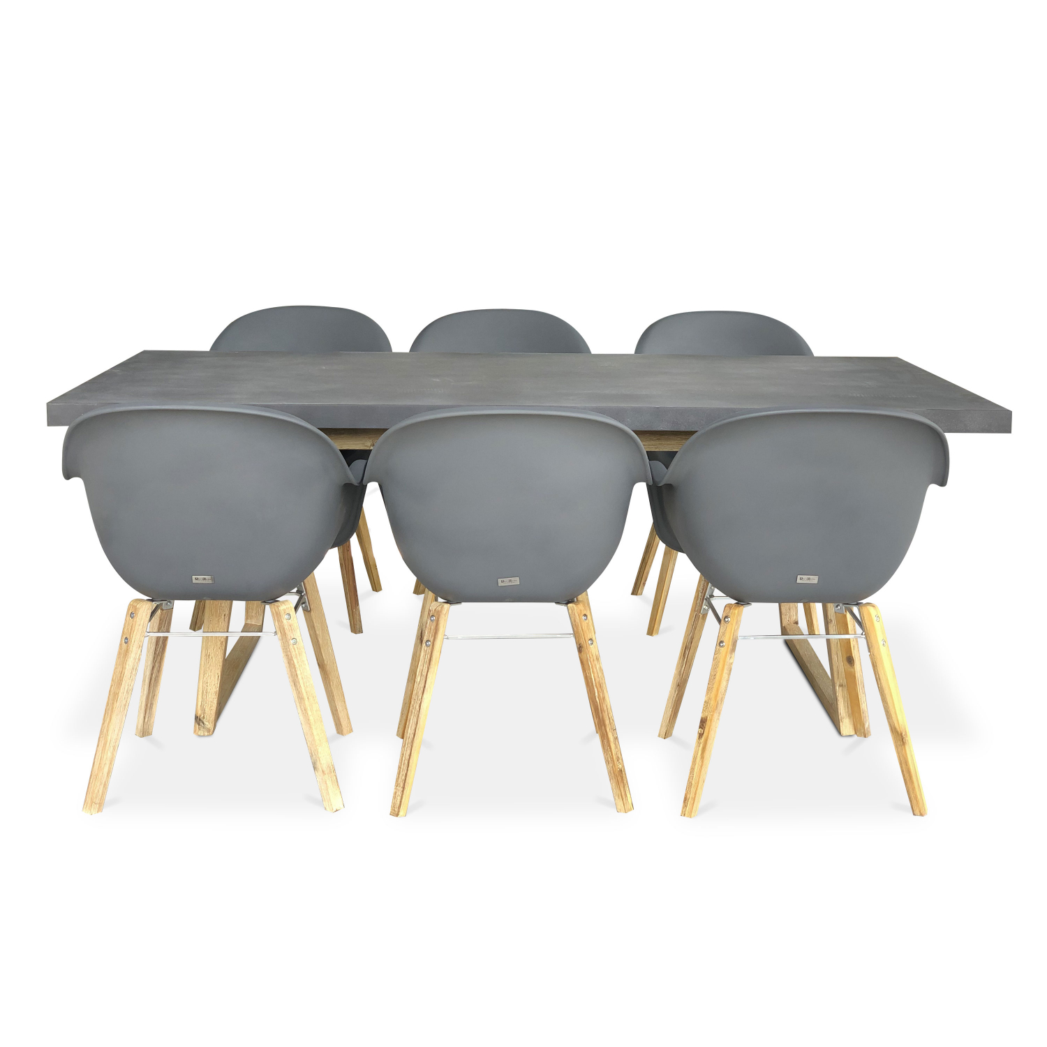 Tuintafel vezelcement 200cm BORNEO en 6 stoelen scandinavische stijl