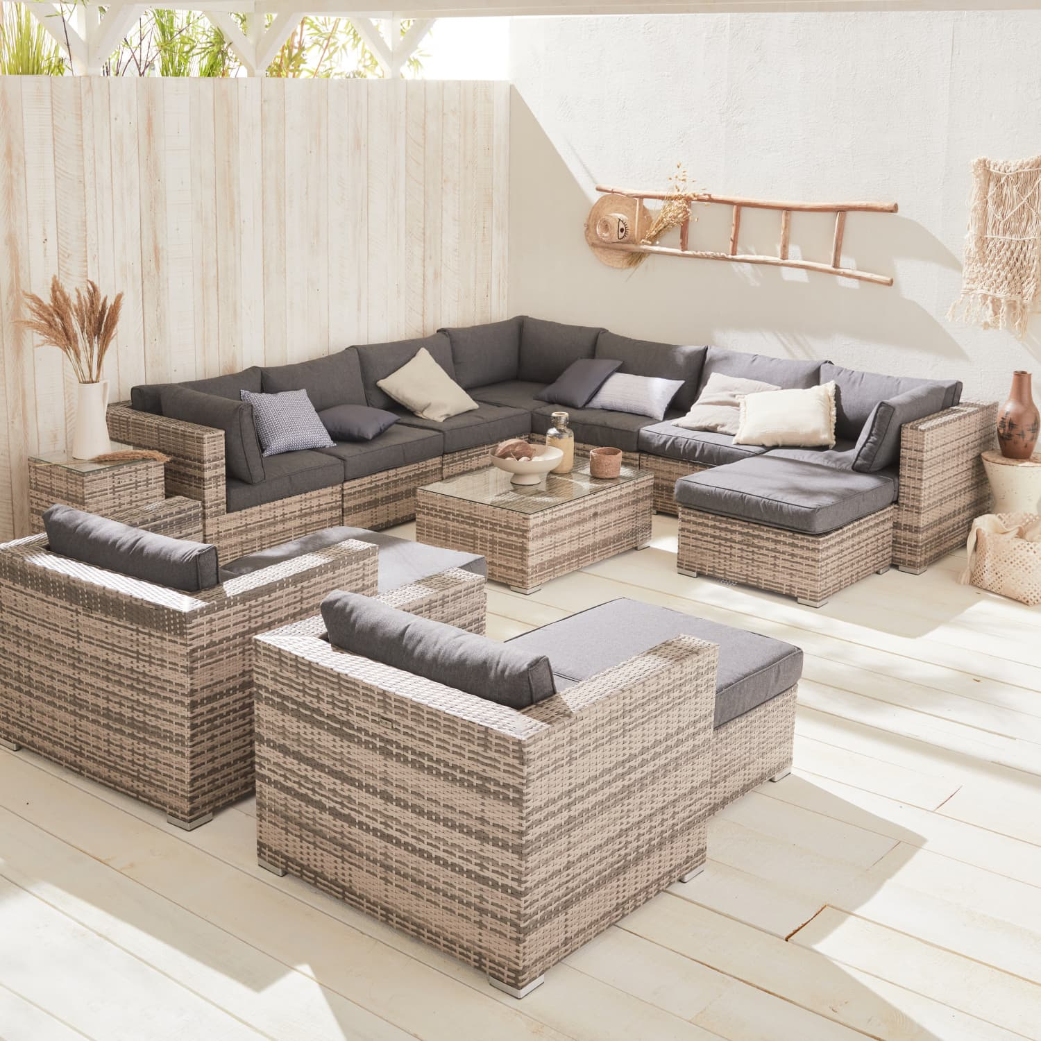 13-14 seater rattan garden sofa set – Tripoli mixed grey