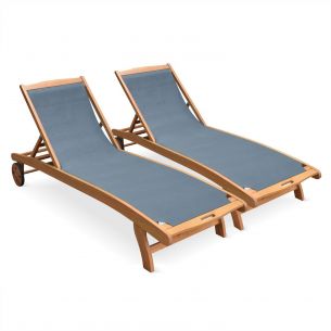 Marbella Set of 2 sun loungers in FSC eucalyptus and textilene